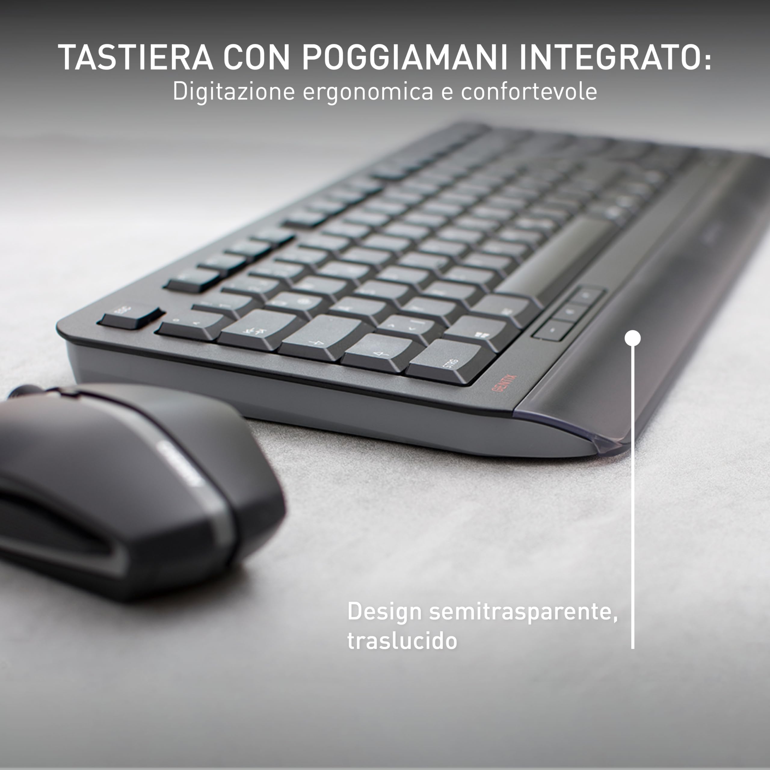 CHERRY GENTIX DESKTOP, Set di Tastiera e Mouse Senza Fili, Layout per la Germania (QWERTZ), Radio a 2,4 GHz, Palm Rest Integrato, Mouse Simmetrico, Nero