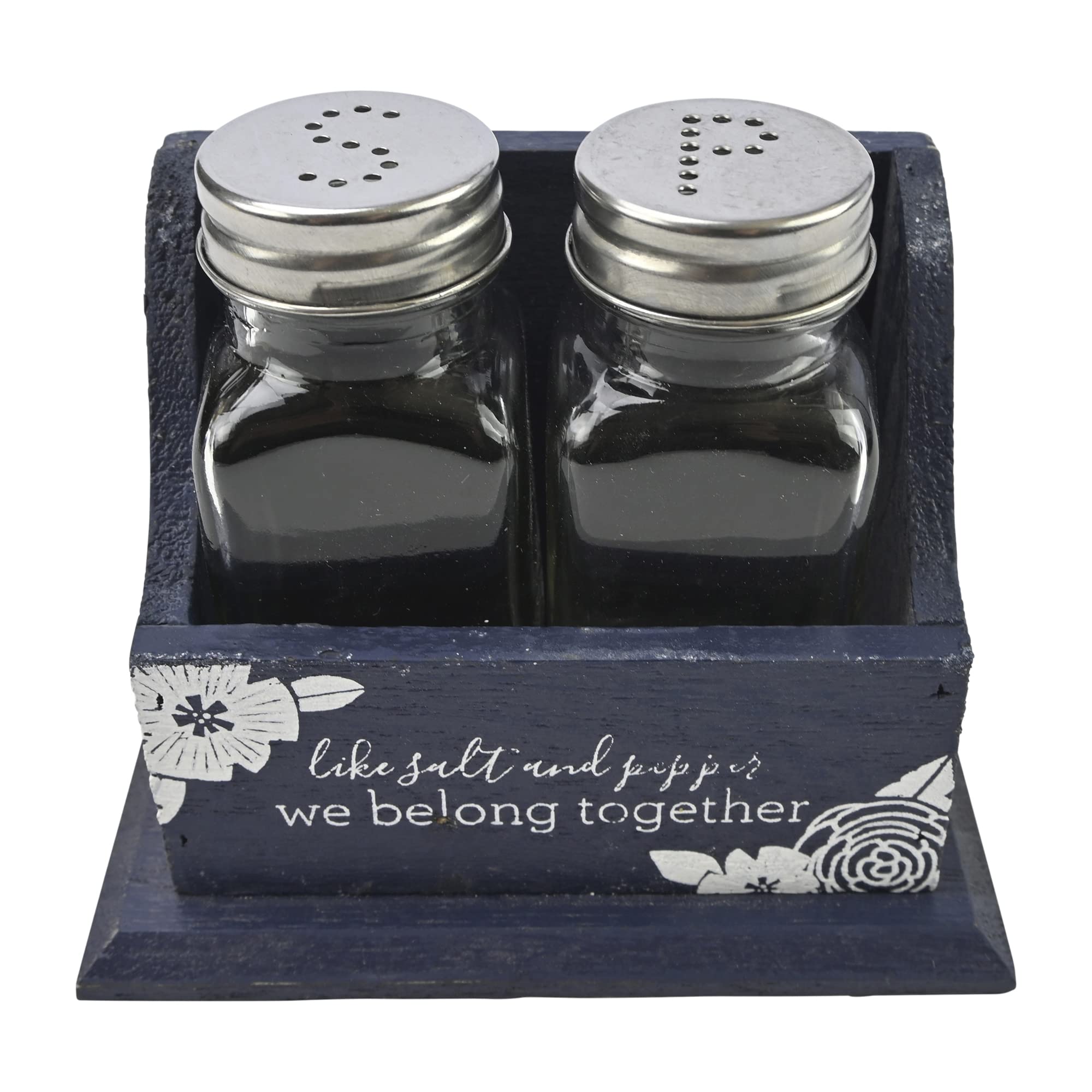 Boston Warehouse Salt & Pepper in Wood Box Blue Floral