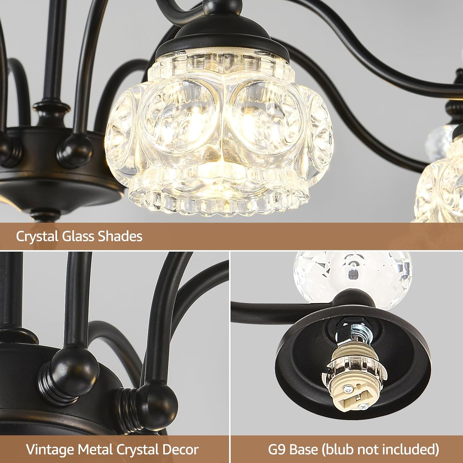 42 Inch Vintage Chandelier, 12-Light Crystal Chandeliers for Dining Room, Vintage Light Fixtures for Living Room, Kitchen Island, Foyer, Bedroom, Victorian Decor, G9