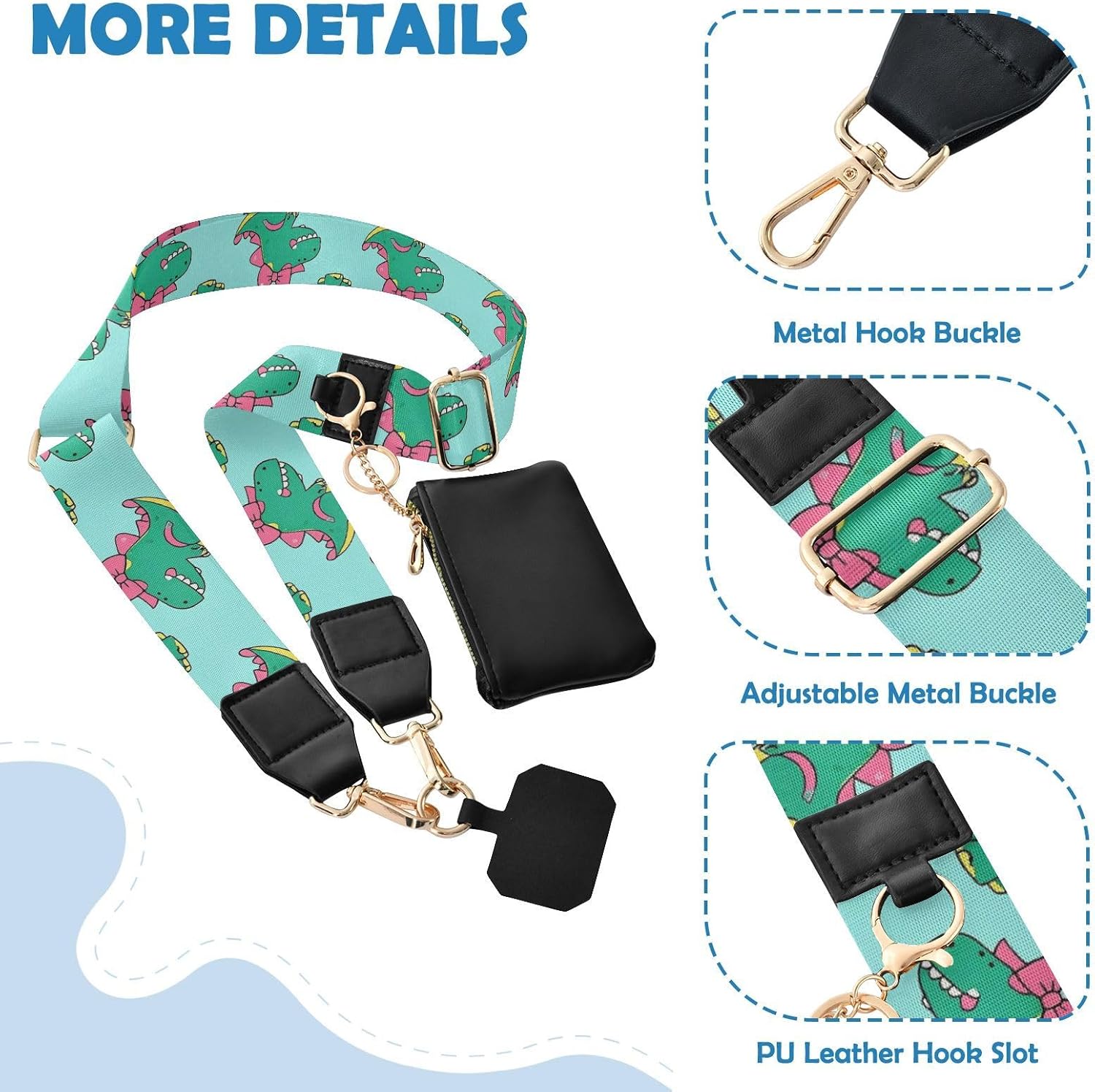 Cell Phone Lanyard Beige Cartoon Bow Dinosaur Silhouette Crossbody Phone Strap
