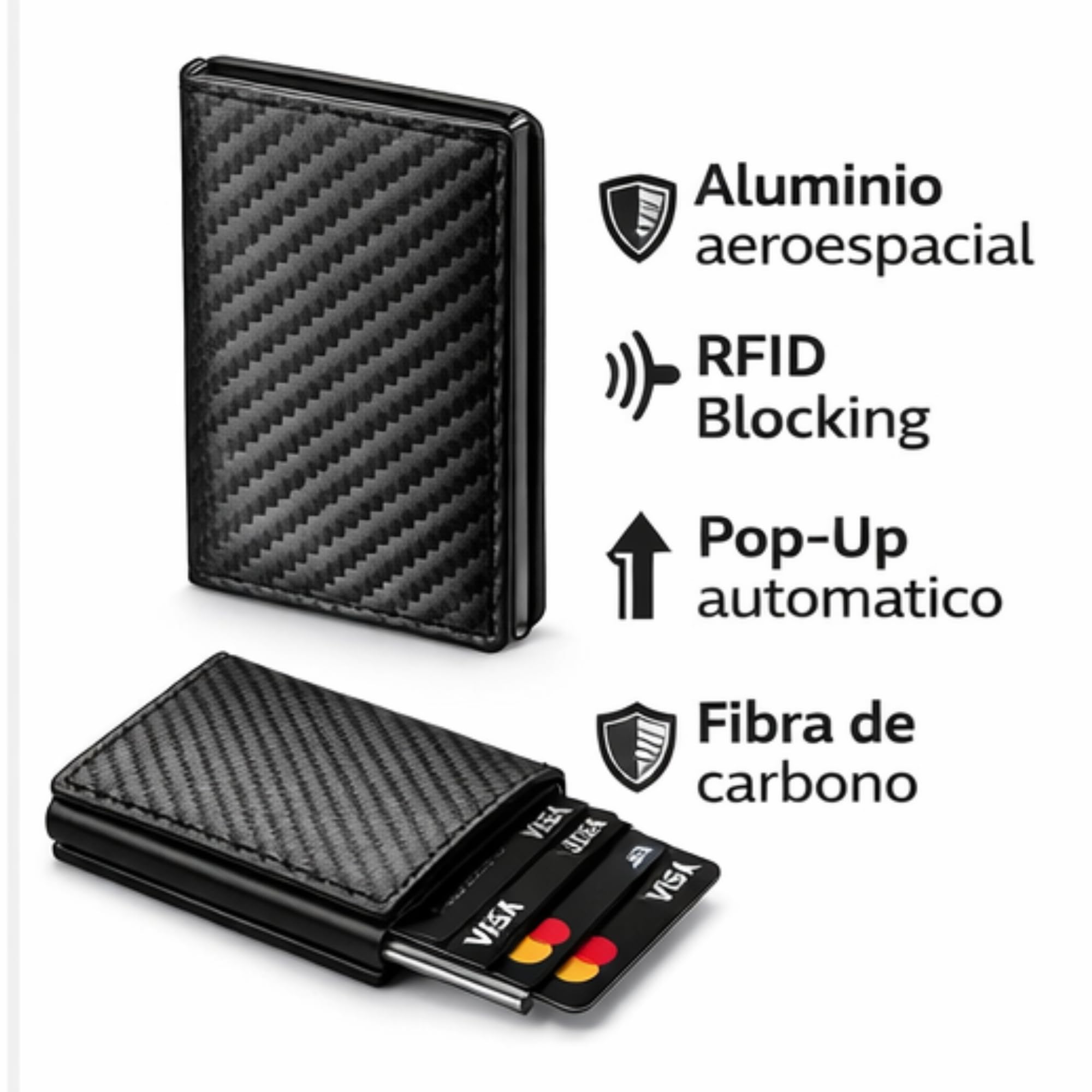 Cruban Cartera Minimalista Hombre RFID – Tarjetero Pop Up de Fibra de Carbono, Slim Wallet con Acceso Rápido para Tarjetas, Cartera Inteligente Antirrobo con Clip para Billetes — view 6