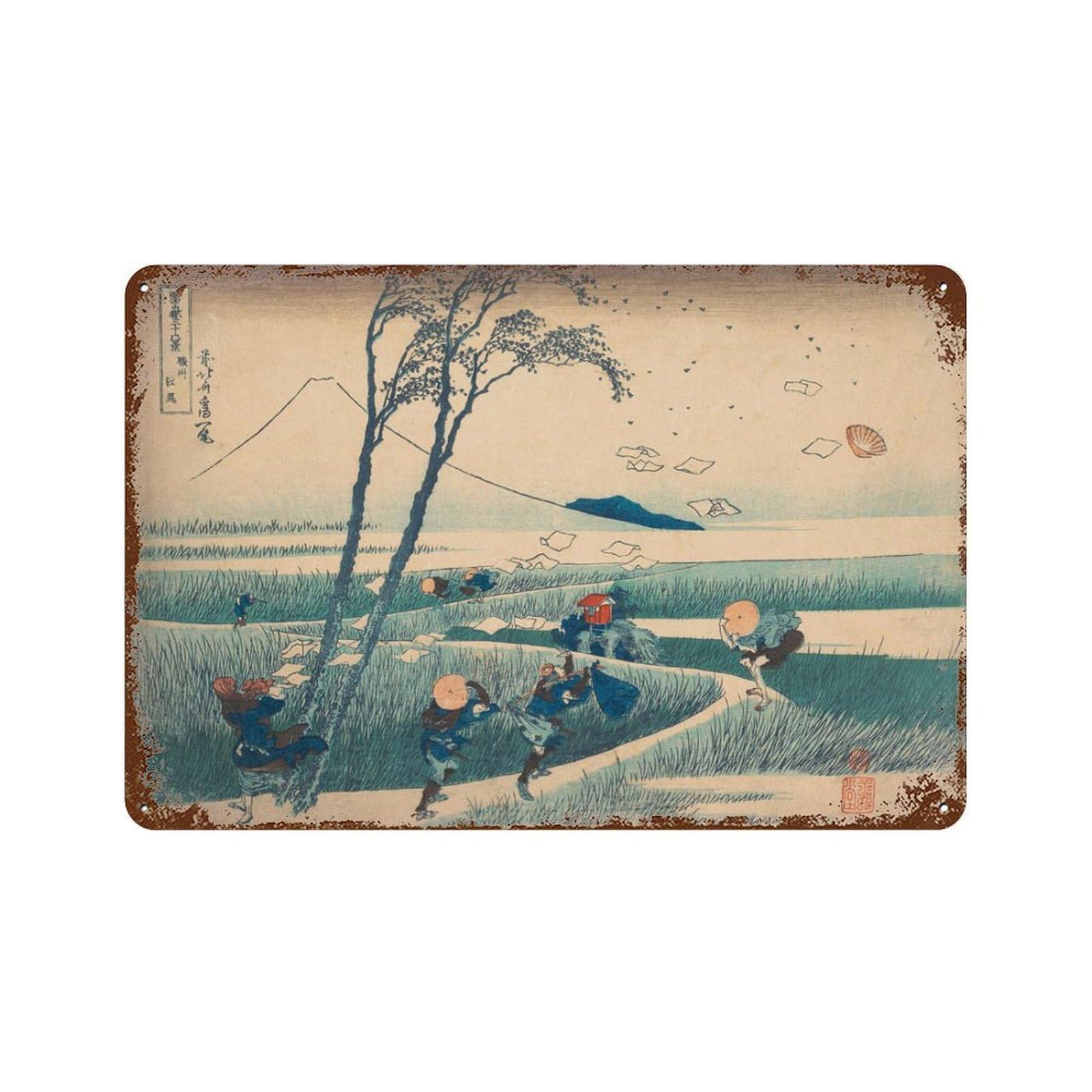 xiaoxiaoshen Hokusai Japanese Farmers, Mount Fuji Wall Decor Art Metal Tin Poster Modern Home Decor Art Home Bar Shop Decorations Vintage Sign 20x30cm