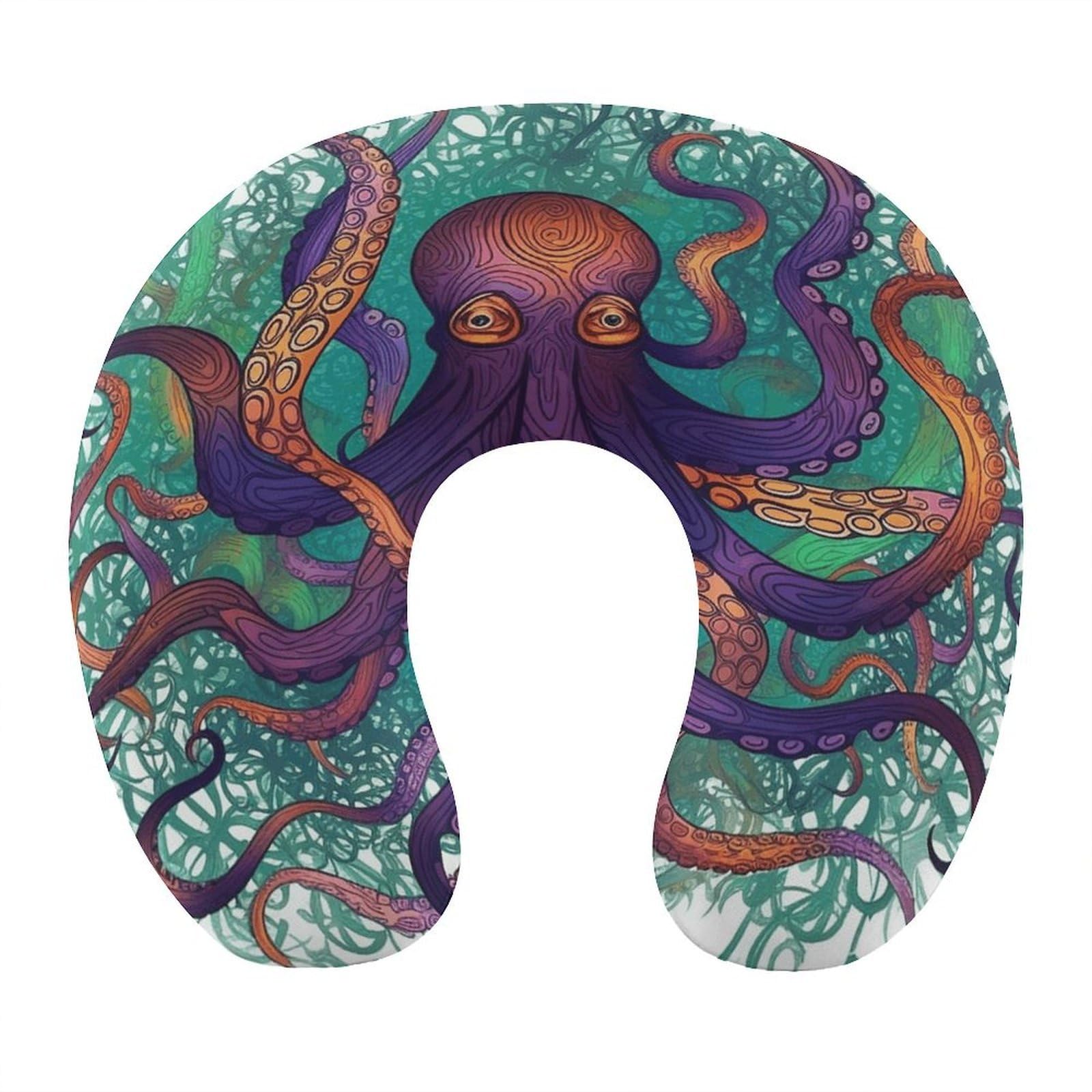 MUSM Colorful Octopus Travel Pillow for Sleeping Comfortable Portable U Shaped Pillows for Airplane Car Train Lightweight Memory Foam Neck Pillow for Home Office Travelling