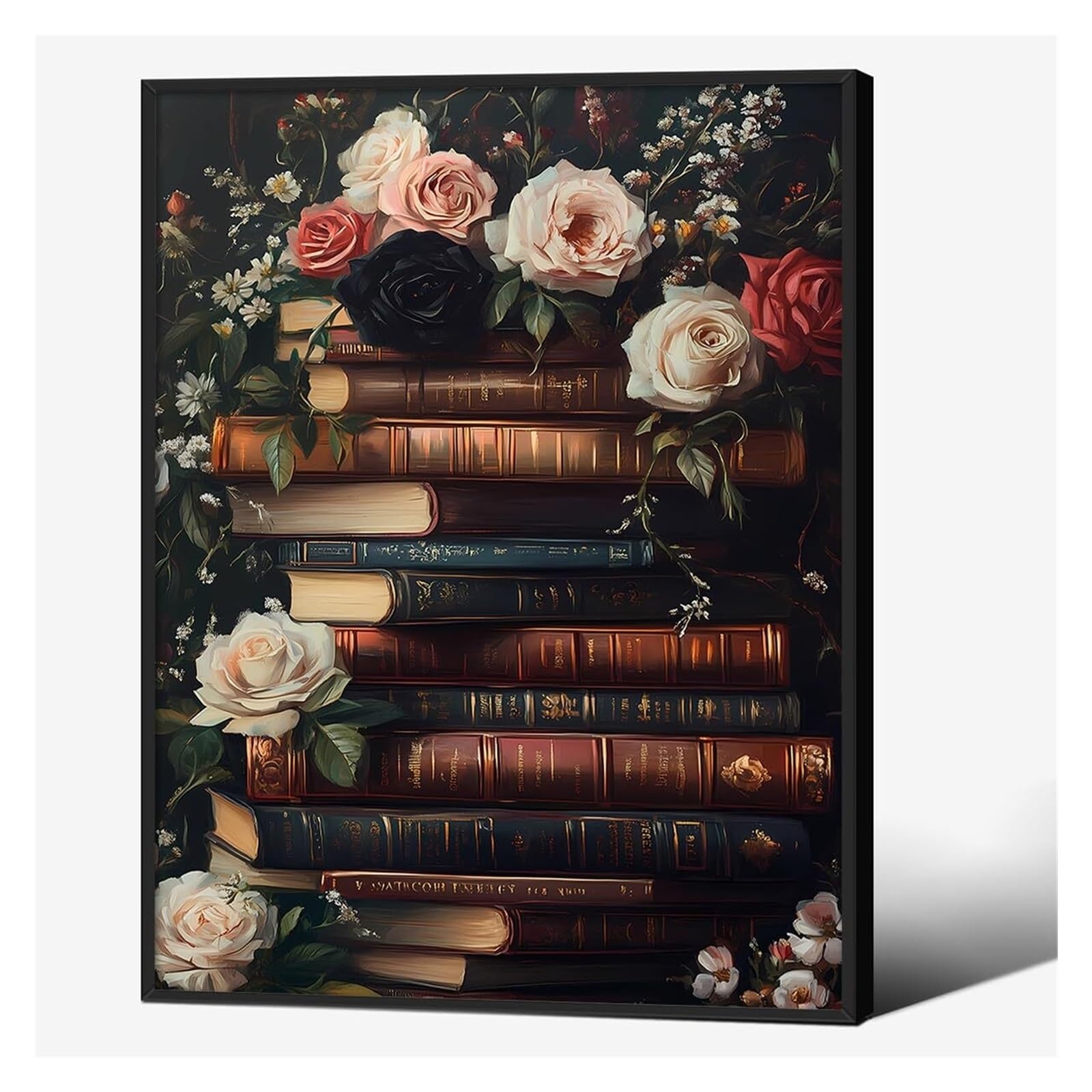 SMGLRUEAT Dark Academia Wall-Art - Vintage Book Stack & Library Canvas Poster, Moody Scholarly Decor for Study, Office, or Book Lover's Room​(16x24inch(40x60cm),Unframed)