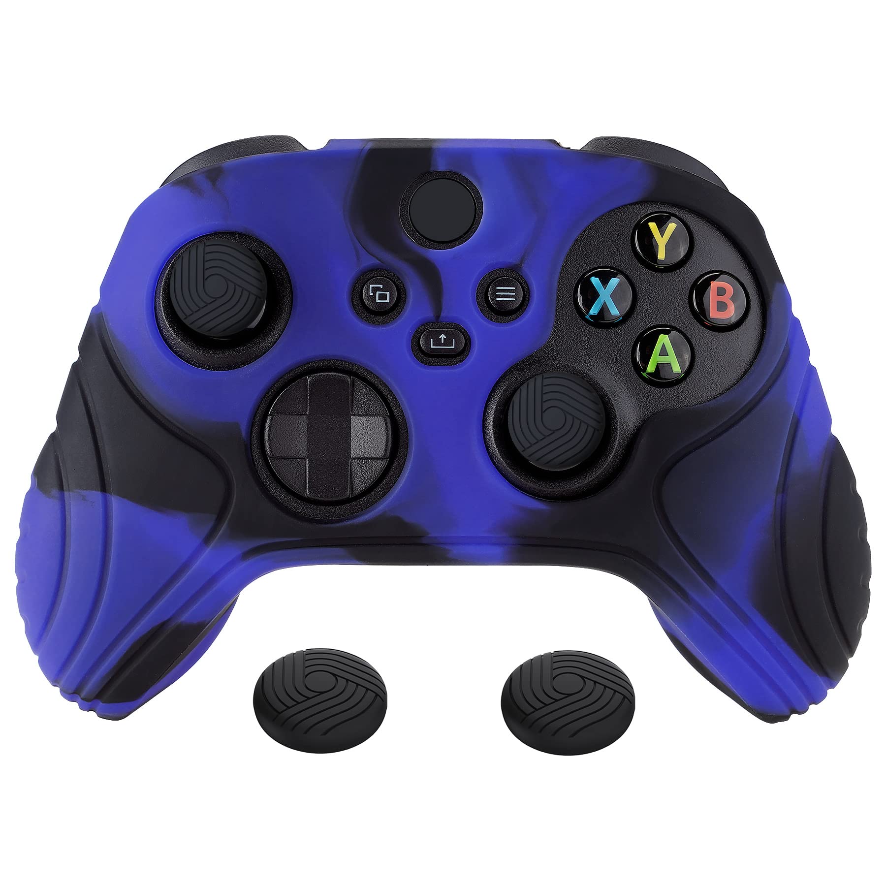 eXtremeRate PlayVital Funda de Silicona para Xbox Series X/S - Suave al Tacto, Antideslizante y Resistente, con 2 Tapas para Joysticks, Cubierta Protectora de Goma (Edición Samurai-Azul Negro)