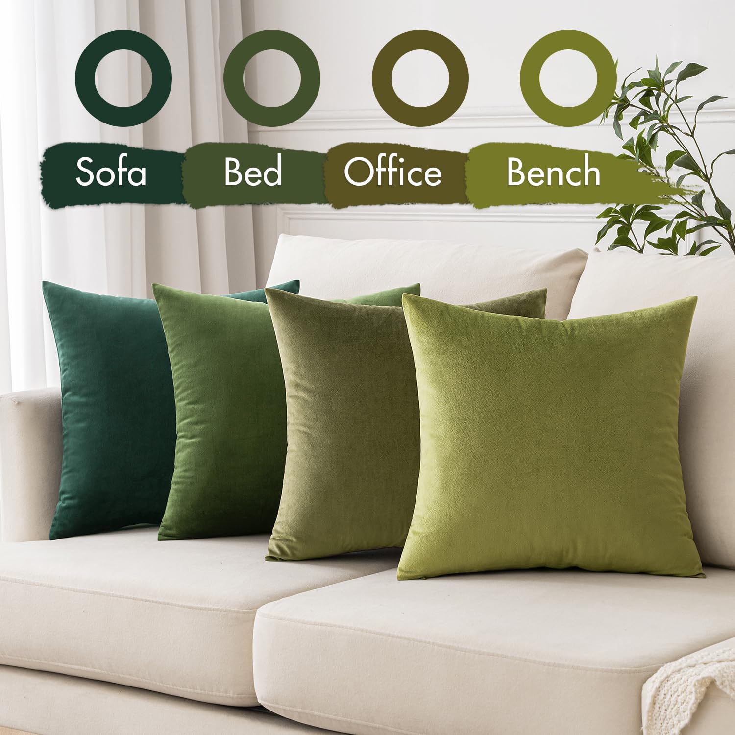MIULEE Set of 4 Velvet Cushion Covers Soft Decorative Square Throw Pillow Cover Luxury Pillowcases for Livingroom with Invisible Zipper 45cm x 45cm,18x18 Inches Forest Green Series - Image 2