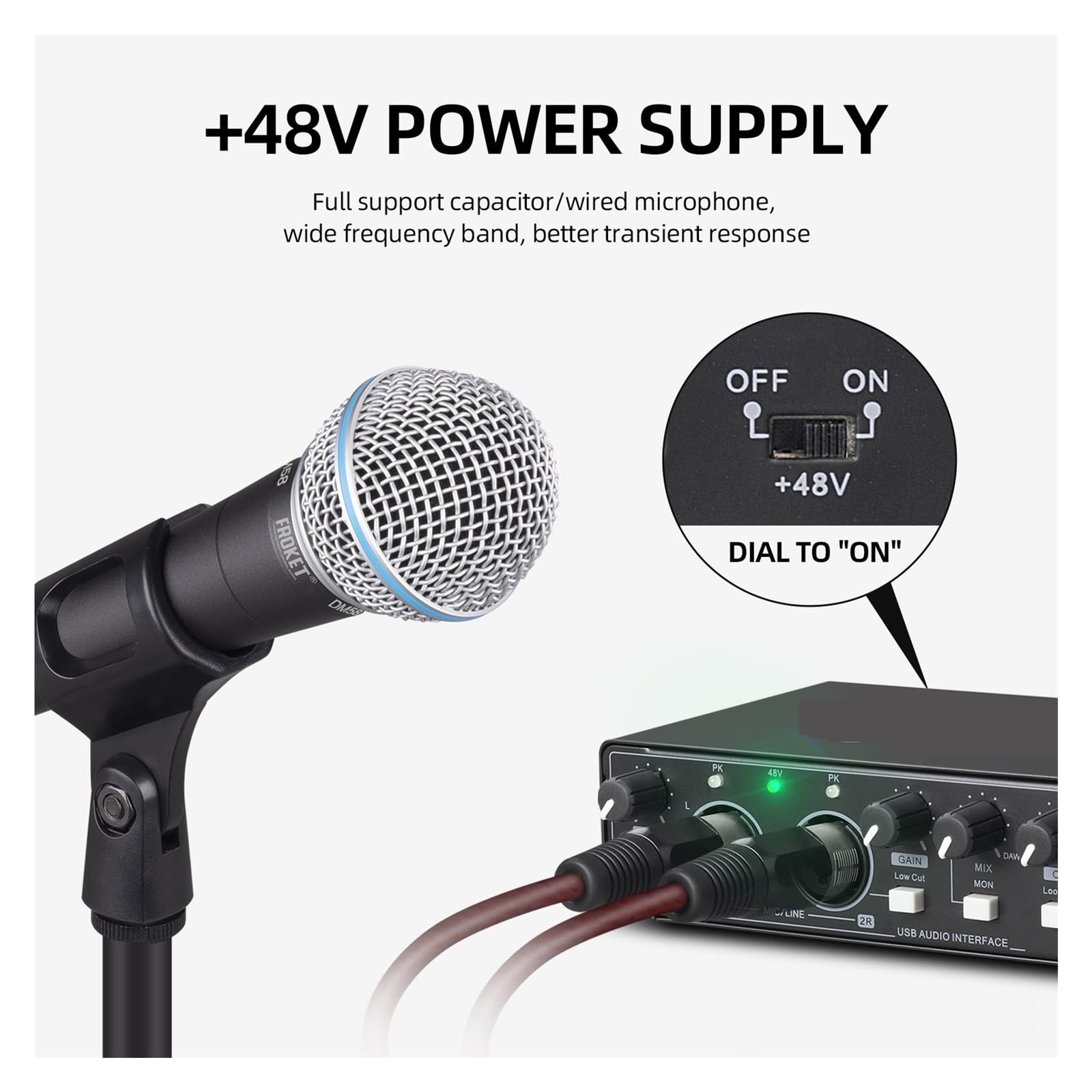 Scheda Audio Interfaccia Audio Convertitore AD USB 24 Bit/192 KHz, Chitarra Elettrica Studio Di Registrazione Dal Vivo Canto, Podcast