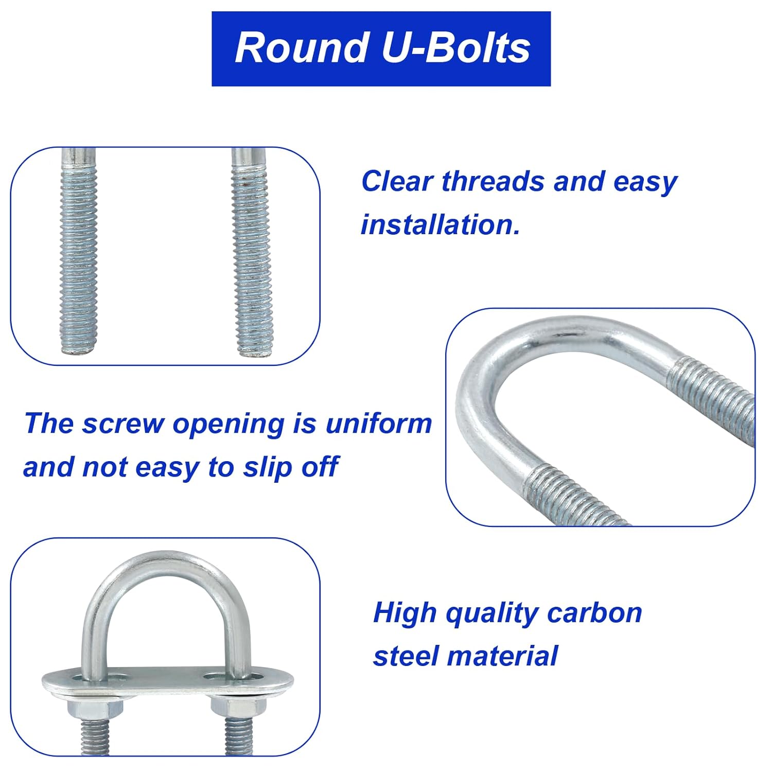 BokWin 4 Pcs Round U Bolts M6 Bend U Bolts in Zinc Plated Steel U Clamp with Nut, Plate, Washer(20mm Inner Width 50mm Length)