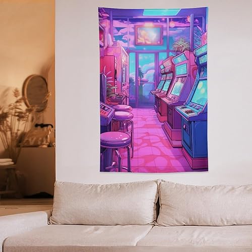Miniatura 6 de Tapiz estético de anime de los años 80 con efecto retrowave neón Synthwave para colgar en la pared, cortina para colgar en la pared, decoración de