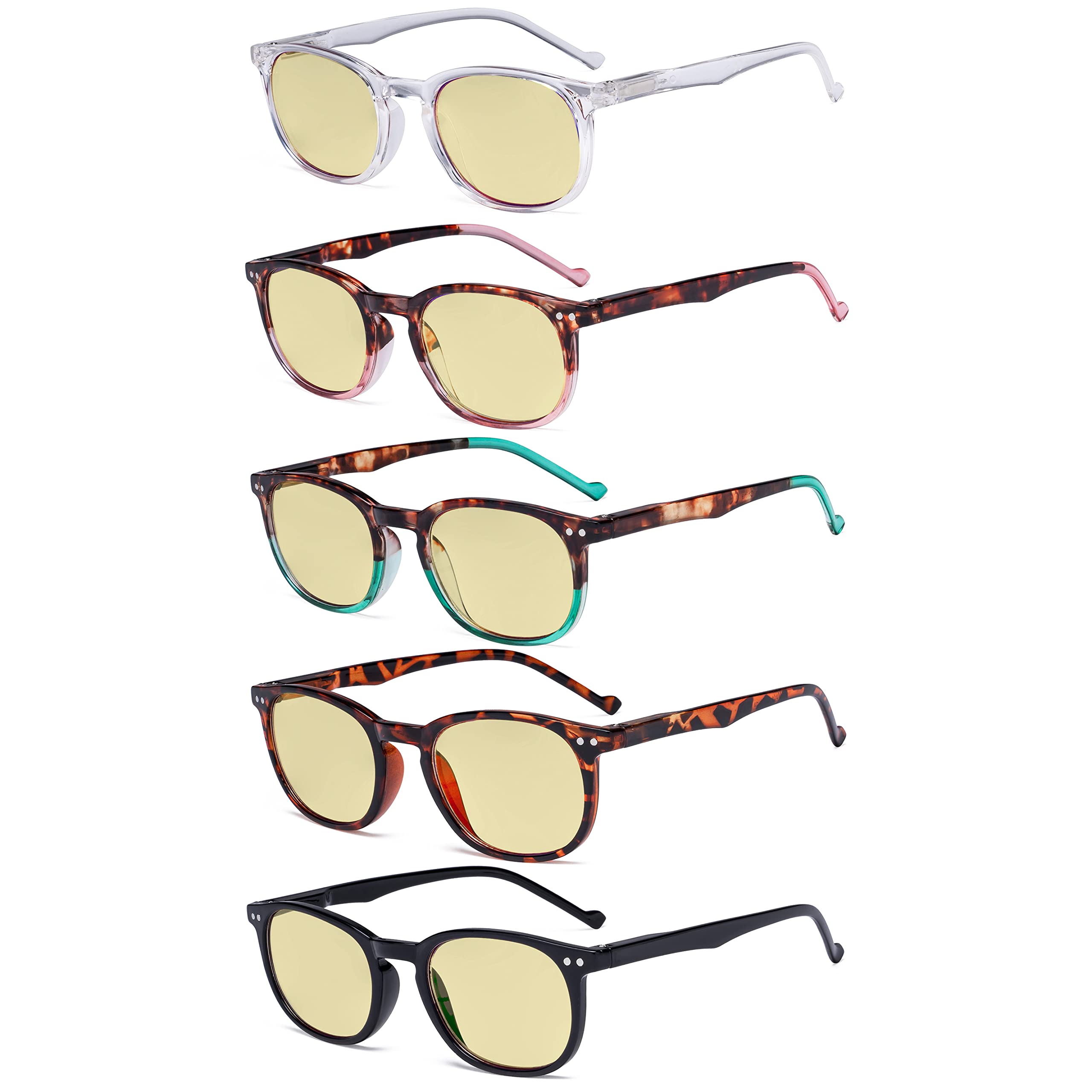 Eyekepper 5 Pack Retro Design Blue Light Blocking Readers Blue Glare Filter Computer Reading Glasses Yellow Tinted +1.50