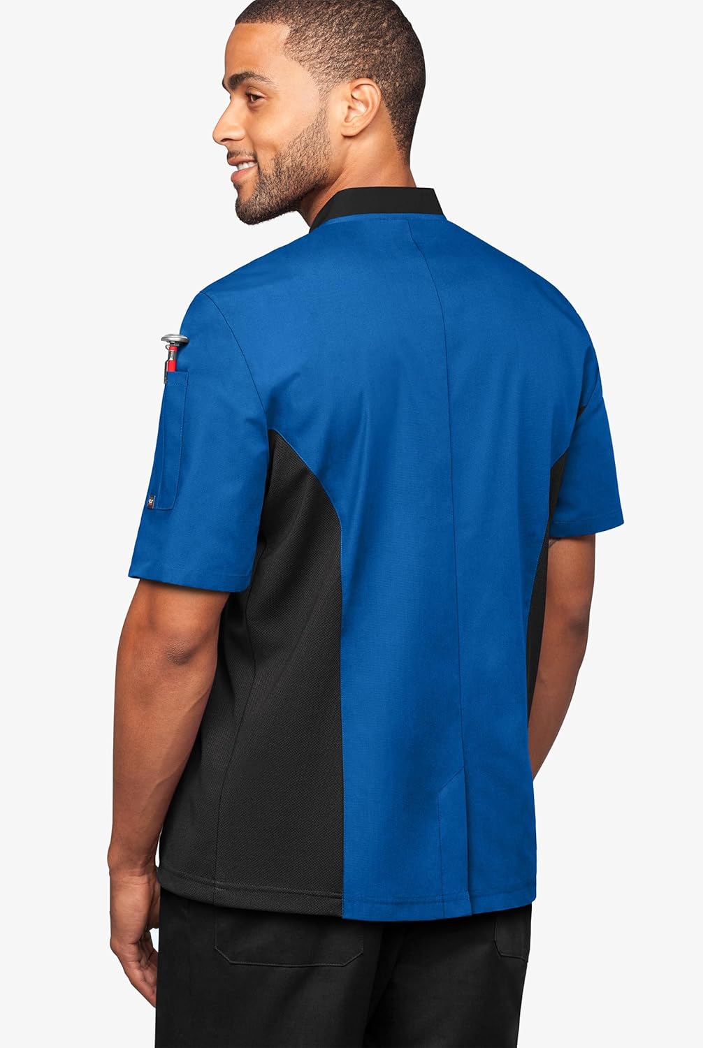 Men's Chef Coat Short Sleeve - Professional Chef Jacket with Breathable Mesh Side Panels & 2 Pockets for Culinary Essentials - Image 2