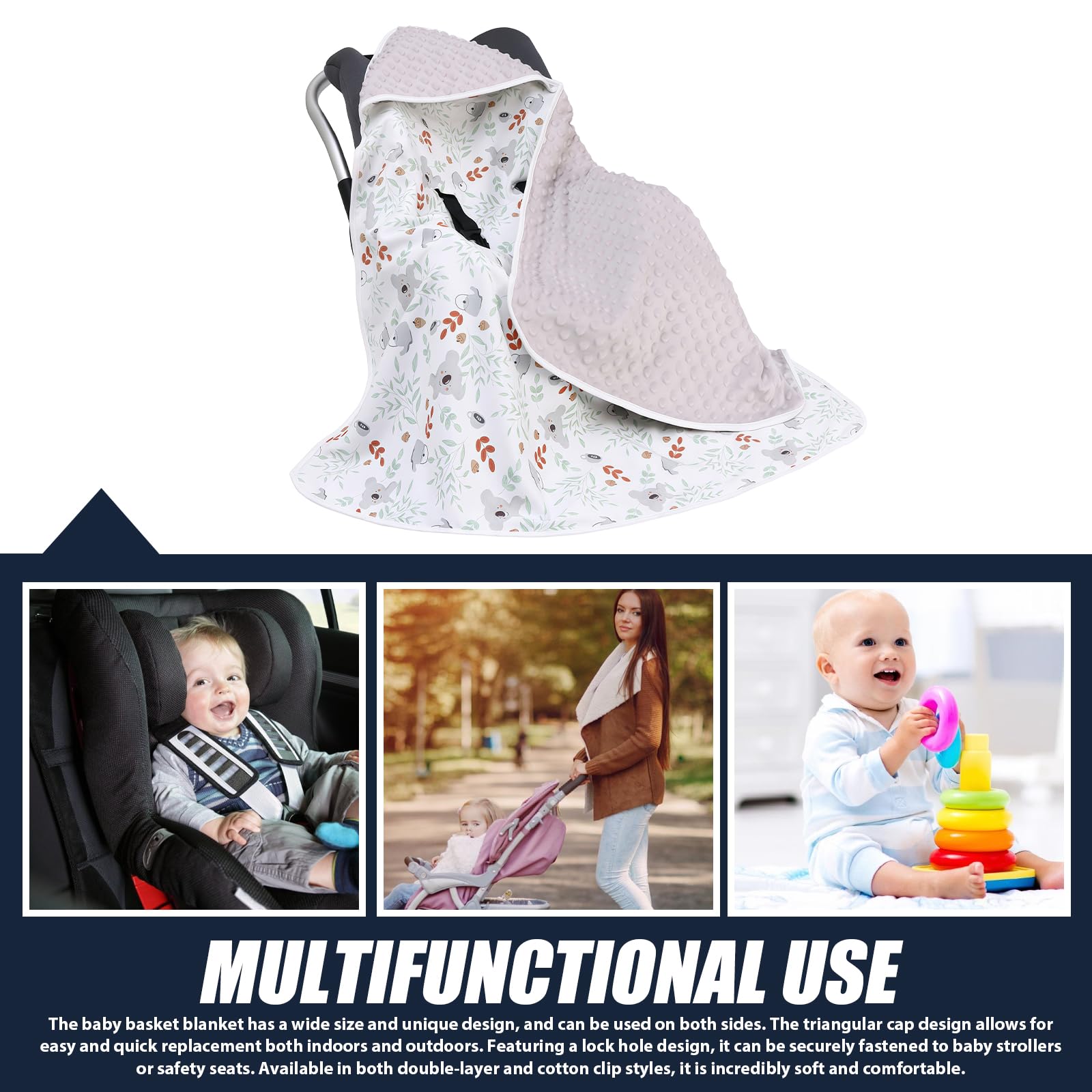 90 x 90 cm - Couverture pour bébé : couverture en coton pour poussette, double face, universelle, coque bébé, siège auto, couverture toutes saisons pour nouveau-né et déplacements