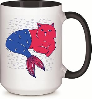 Unique Mermaid Cat Gift for Kids and Adults Fun and Creative Design 11oz 15oz Inner Color Accent Mug