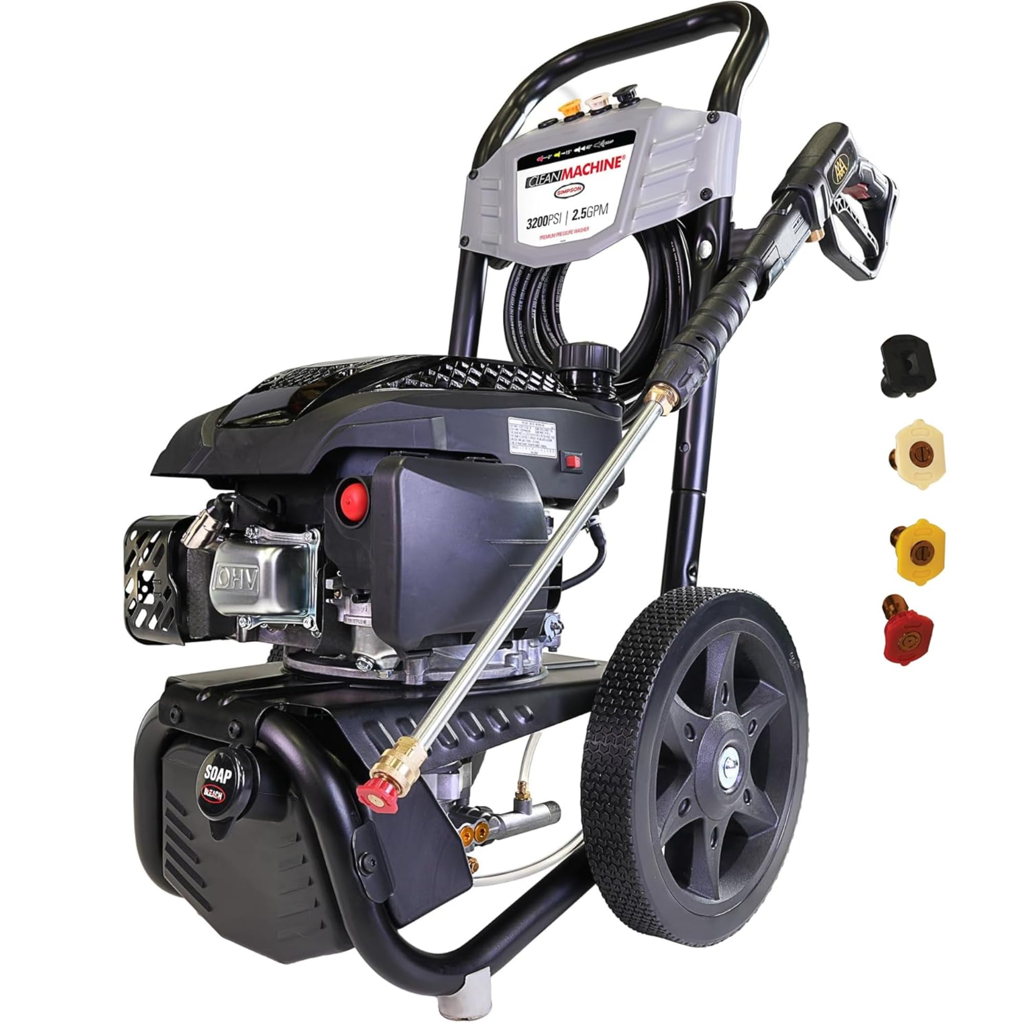 Simpson Cleaning 3200 PSI Gas Pressure Washer, 2.5 GPM Power Washer with Soap Tank and Turbo Nozzle, 25-Foot HyFlex Hose, Clean Machine, 49-State (CM61456)