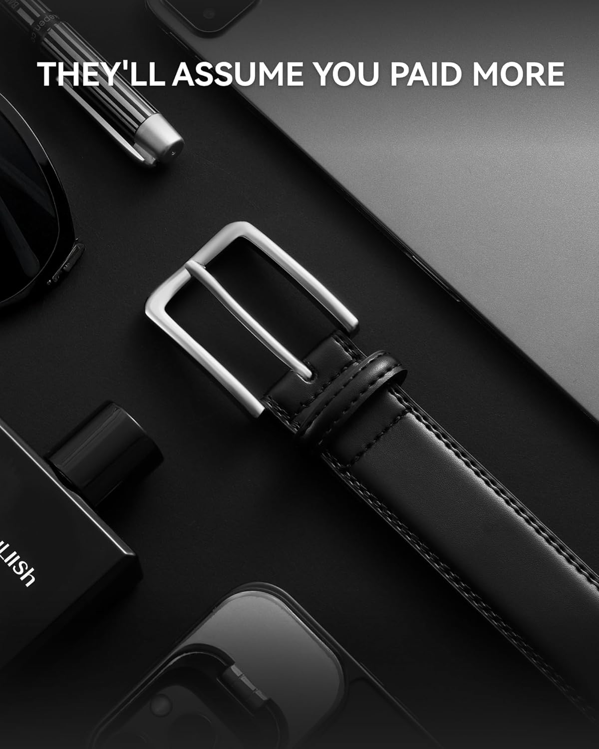 CHAOREN Leather Dress Belt Men 2 Pack - 1 3/8" Mens Belts for Work Business Casual Jeans - Image 3