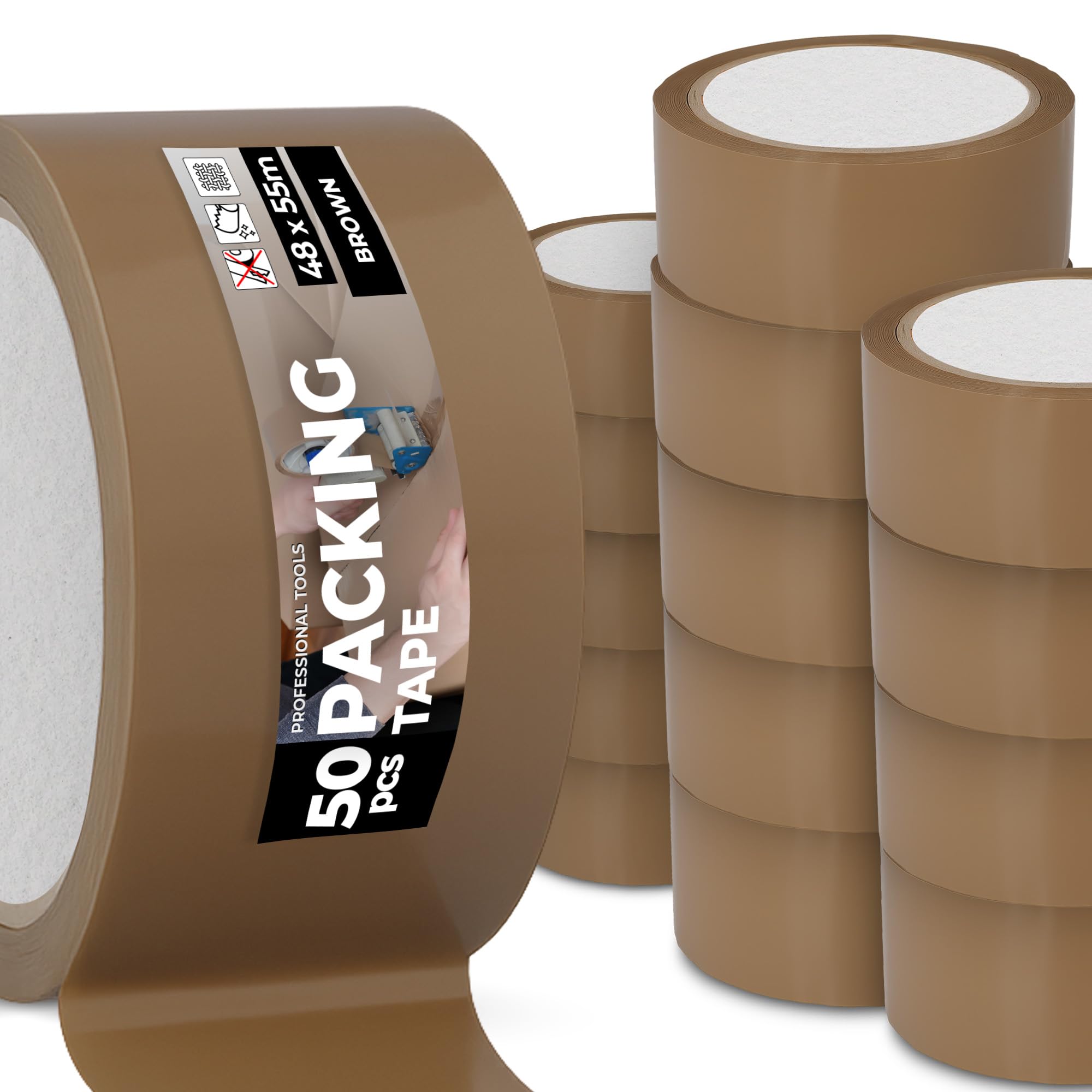 Instalguru 50x Nastro Imballaggio Marrone 48 mm 55 m Adesivo Cartone Pacchi Chiusura Acrilico Robusto Magazzino Spedizioni Ufficio Trasporto Logistica Consegne