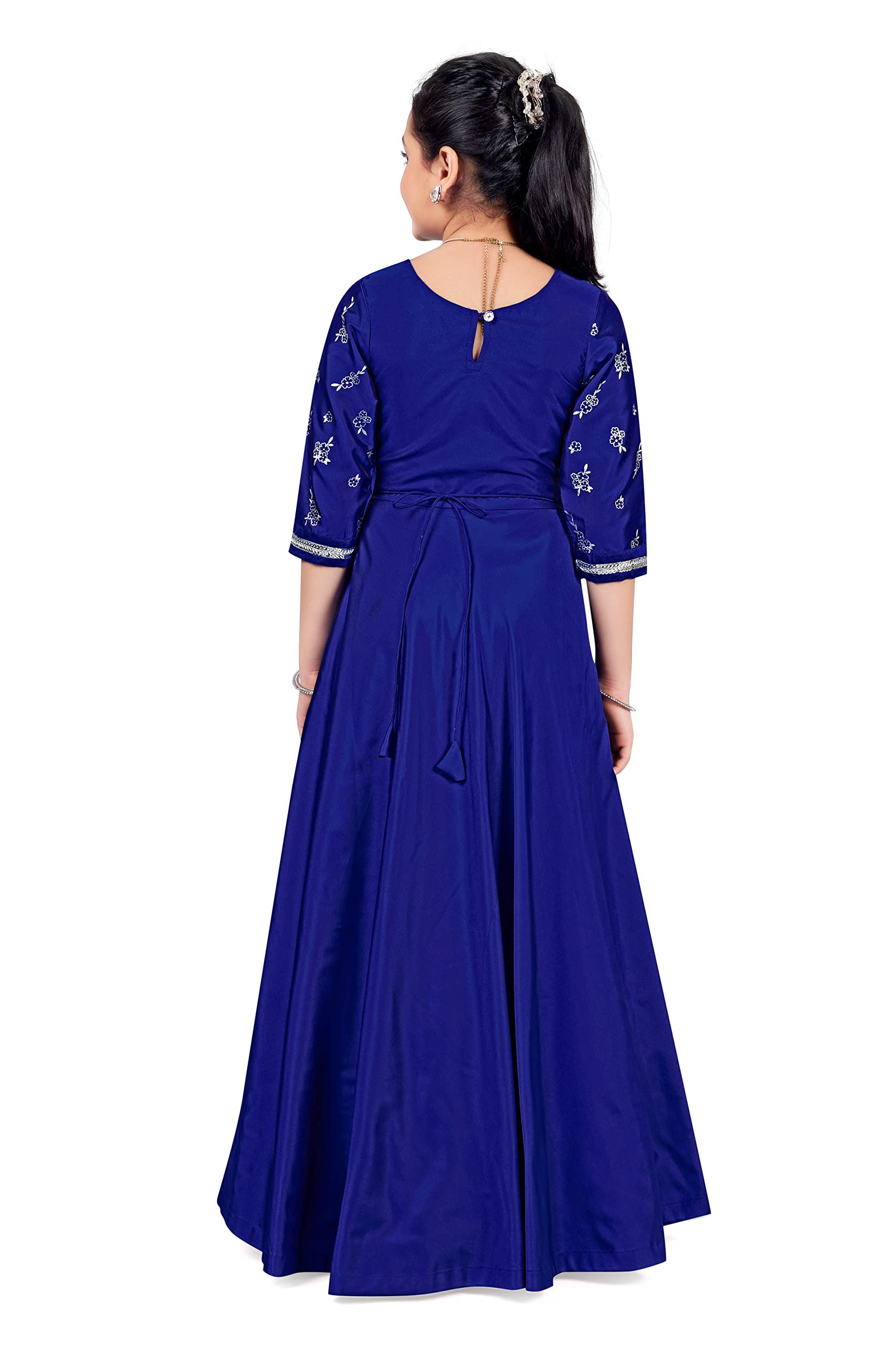 Fashion Dream Girls Blue Taffeta Maxi Length Foil Printed Dresses(Blue_11-12 Year) - Image 2 thumbnail