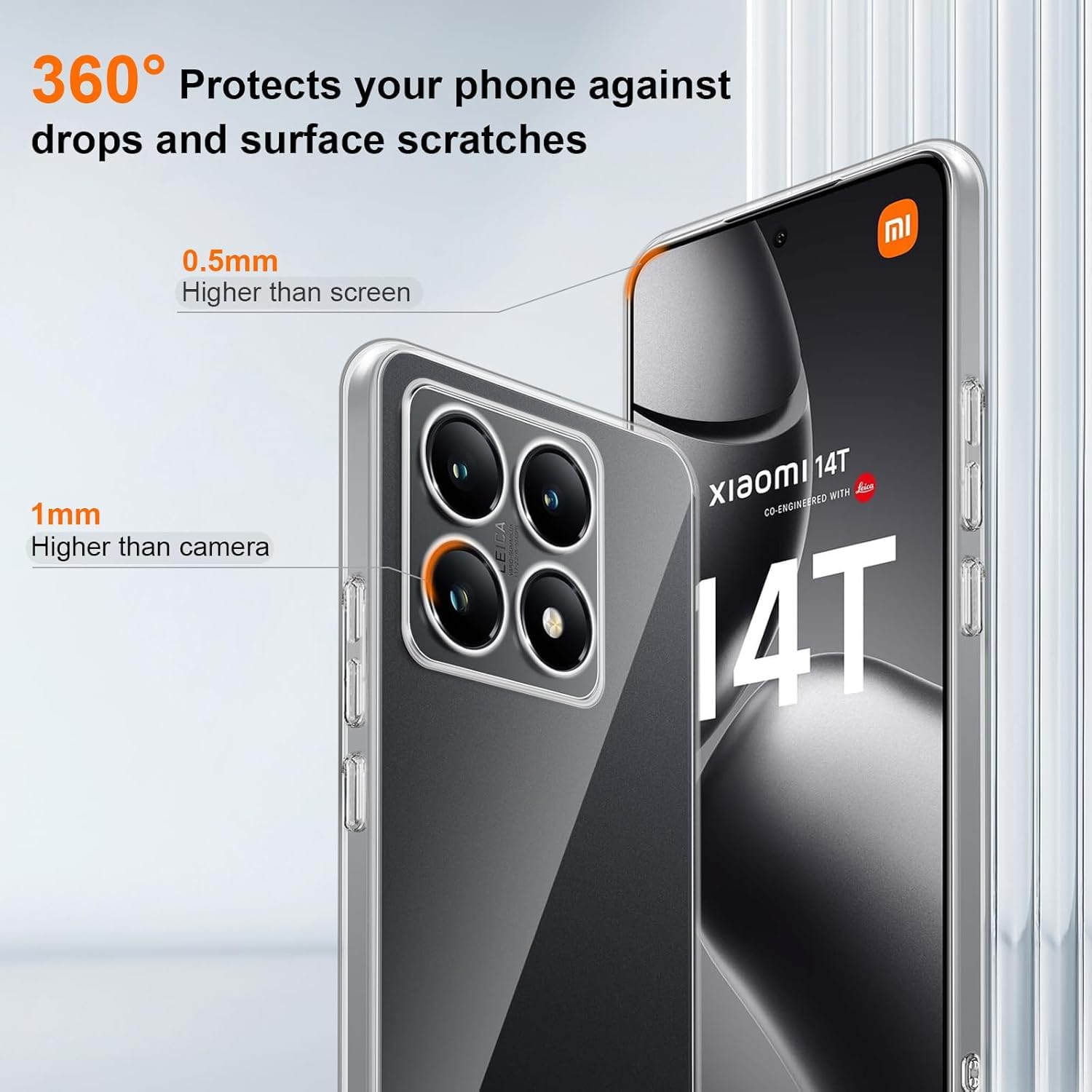 iVoler 3 in 1 Cover per Xiaomi 14T Pro con 2 Pezzi Pellicola Vetro Temperato, Trasparente Antiurto Custodia, Sottile Morbida in Silicone TPU Protettiva Case