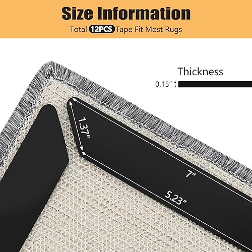 Miniatura 2 de PRECIHW Paquete de 12 agarradores para alfombras, cinta adhesiva reutilizable y lavable, agarre de alfombra para esquinas y lados, almohadillas