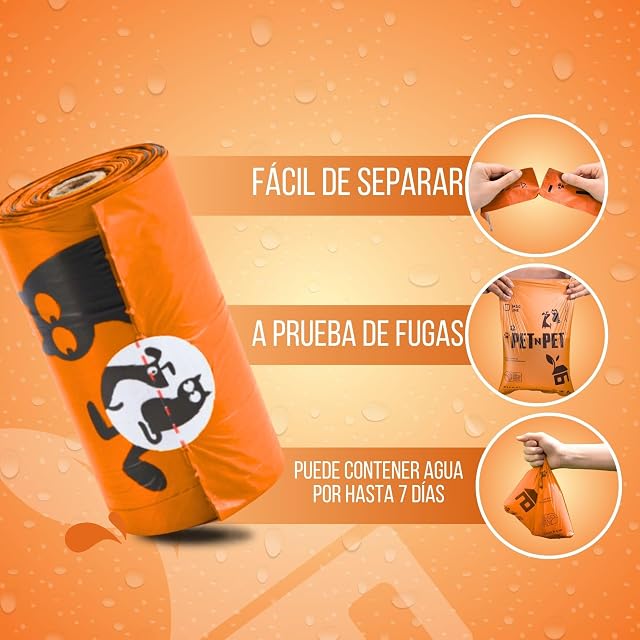 Foto 3 de 6 de PET N PET Bolsas Caca Perro, Naranja, 1080 Unidades (60 Rollos)