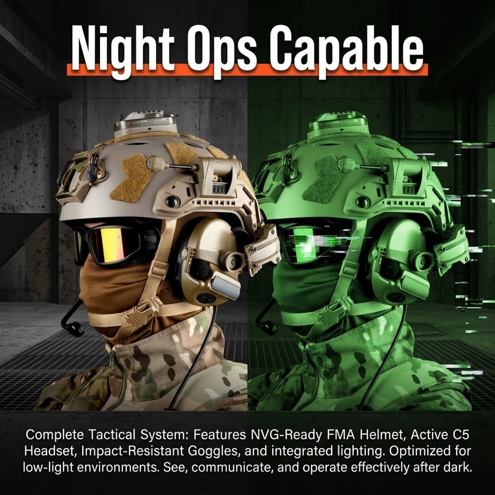 Taktisches Helm-Set, Dual-Lichter, Schutzbrille, Headset und Maske | Komplettes verstellbares Helmset, Doppellichter, Schutzbrille, Headset und Gesichtsmaske