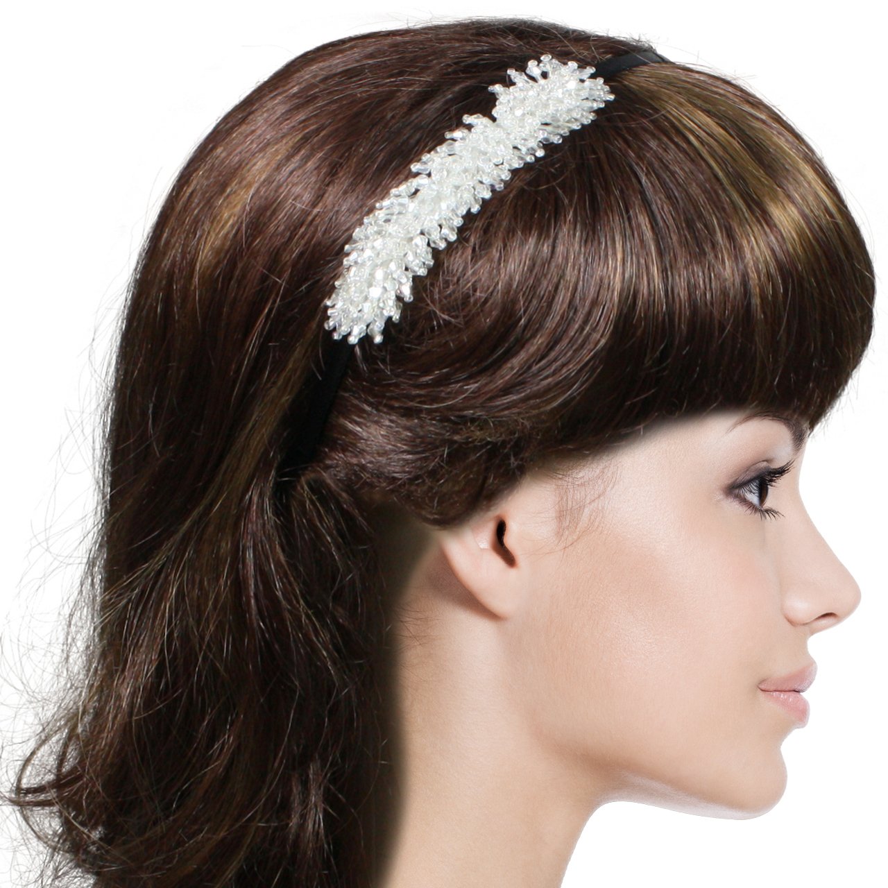 Rocking Carefree Bead Rhinestone Bunch 0.25" Headband - White