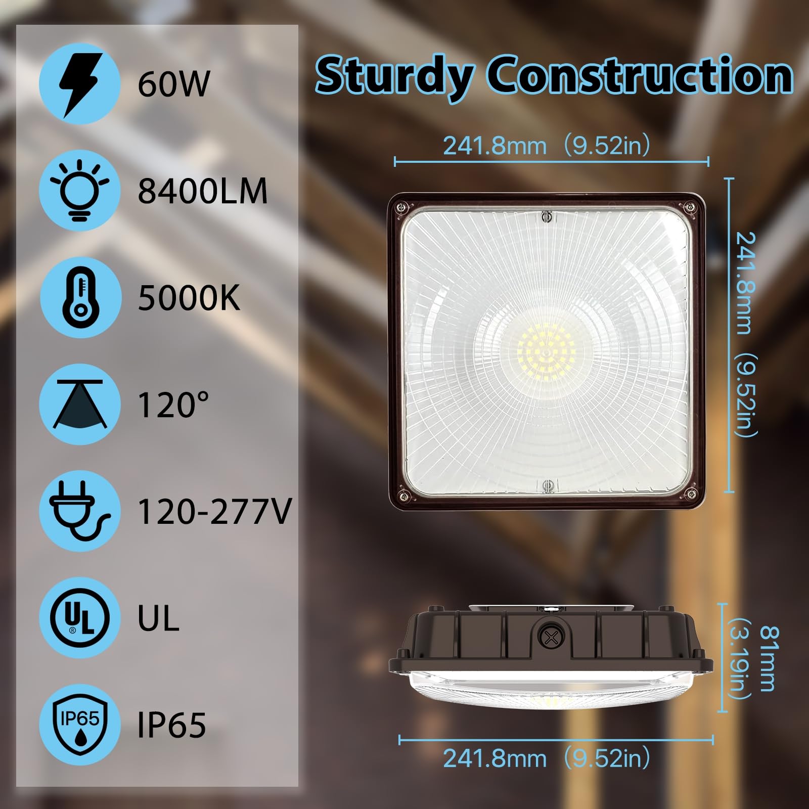 Snapklik.com : LED Canopy Light Outdoor: 60W 1-Pack UL Listed 8400LM ...