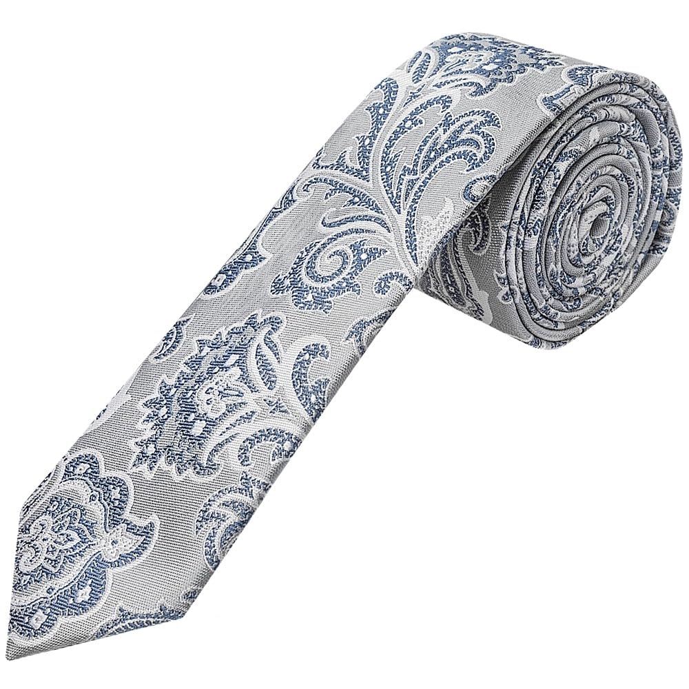 Ties R Us Boys Blue & Silver Silver And Blue Paisley Skinny Tie