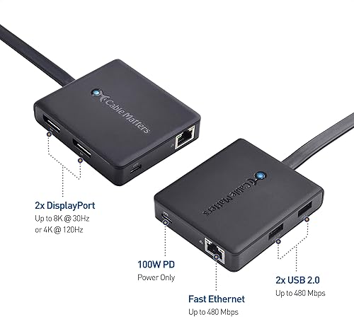 Miniatura 2 de Cable Matters Hub USB C para monitor dual 4K 60Hz con DisplayPort 1.4 y carga de 100 W - macOS no es compatible - Thunderbolt 3, Thunderbolt 4, USB4