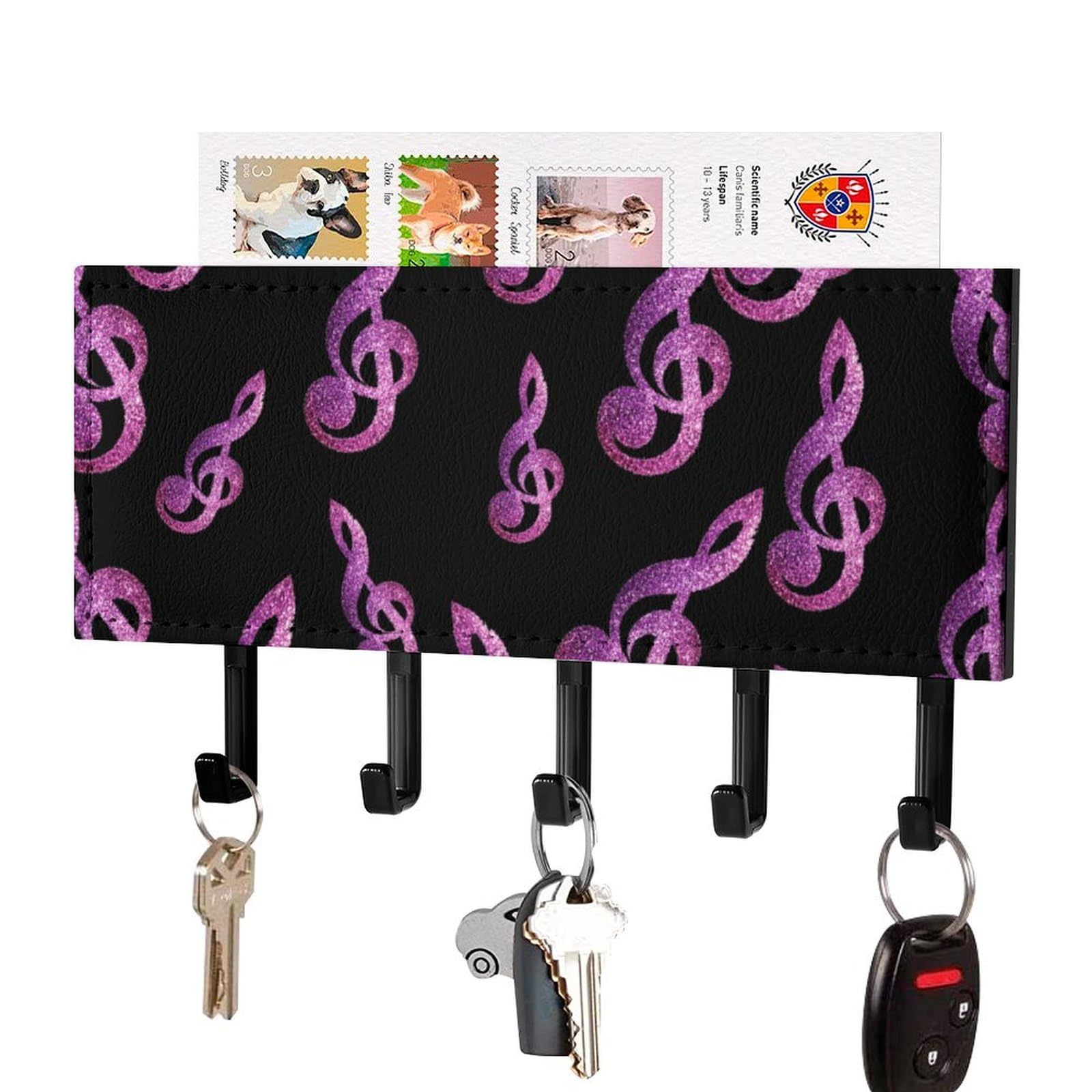 NCLQVJXZKHW Glittery Music Note Key Holder with 5 Hooks Key Hooks Wall Mounted Key Racks Key Hanger Organiser Shelf