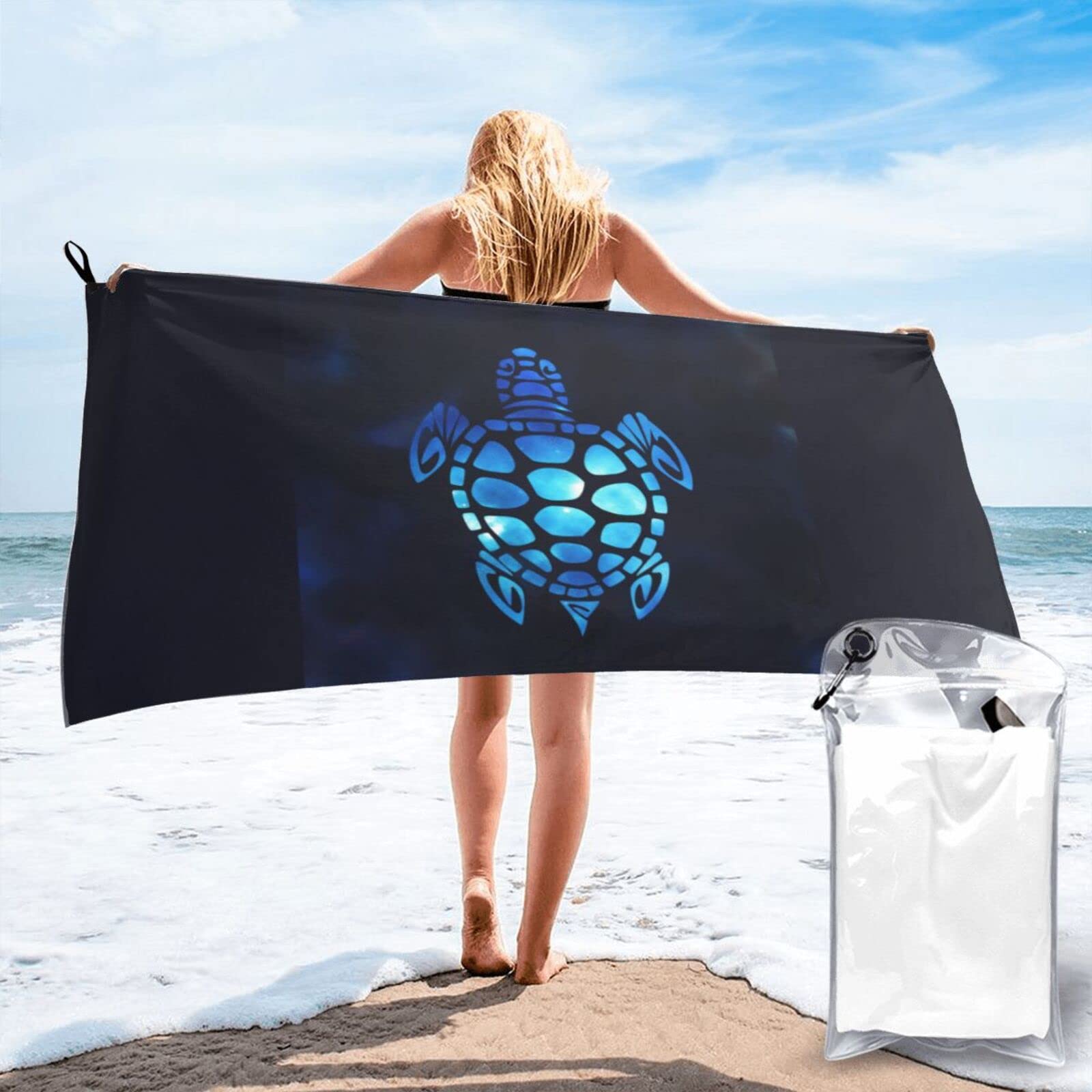 Lawenp Ocean Turtle Microfiber Beach Towel Adults Large Quick Drying Bath Towel Travel Towels with Pouch 31.5"x63"