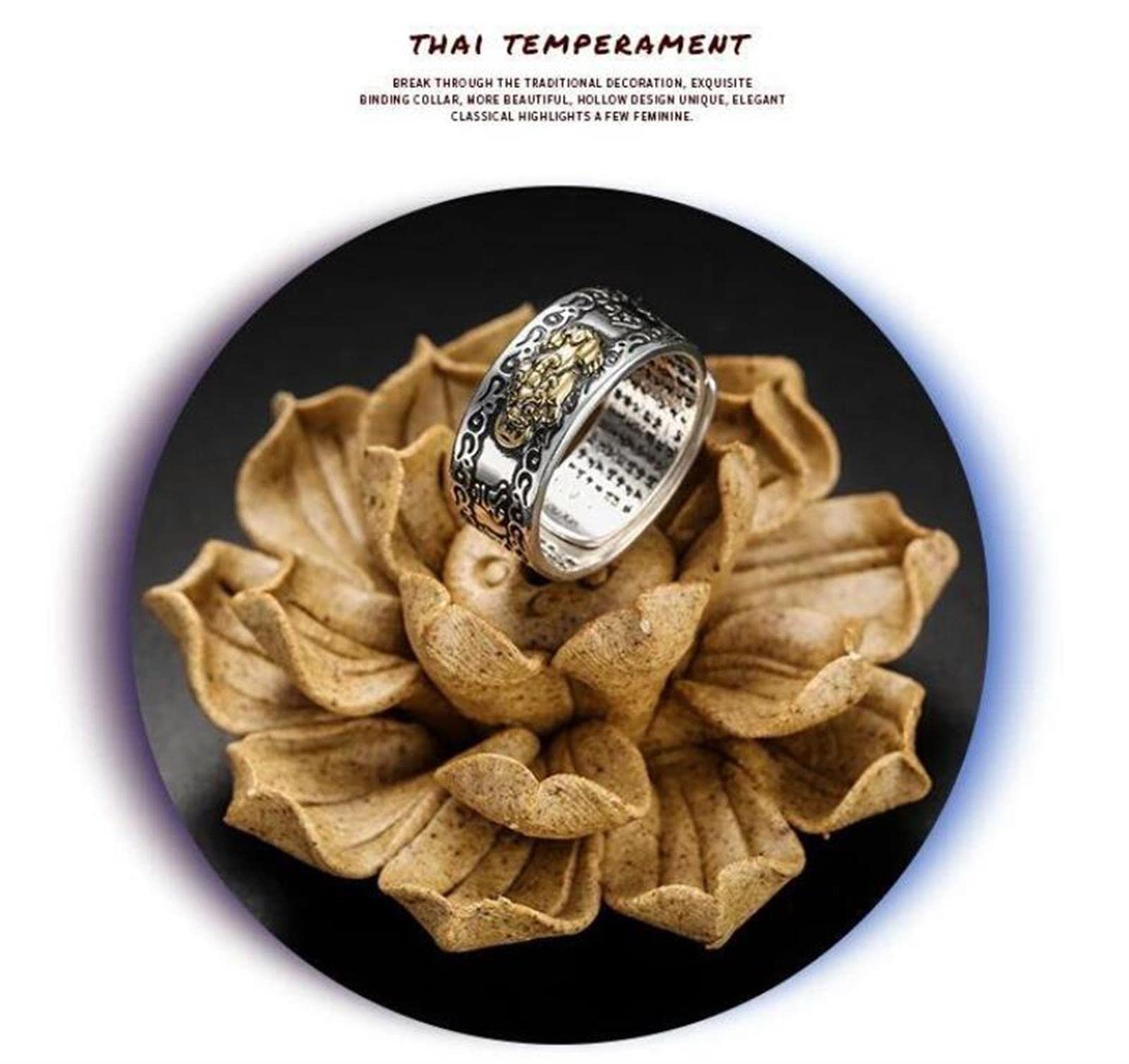 99 Silber Feng Shui Pixiu Mantra Ring Buddhistisches Glück Amulett Mantra Doppelter Schutz Reichtum Liebe Gesundheit Ring Geschenk für Männer Frauen,Gold male1