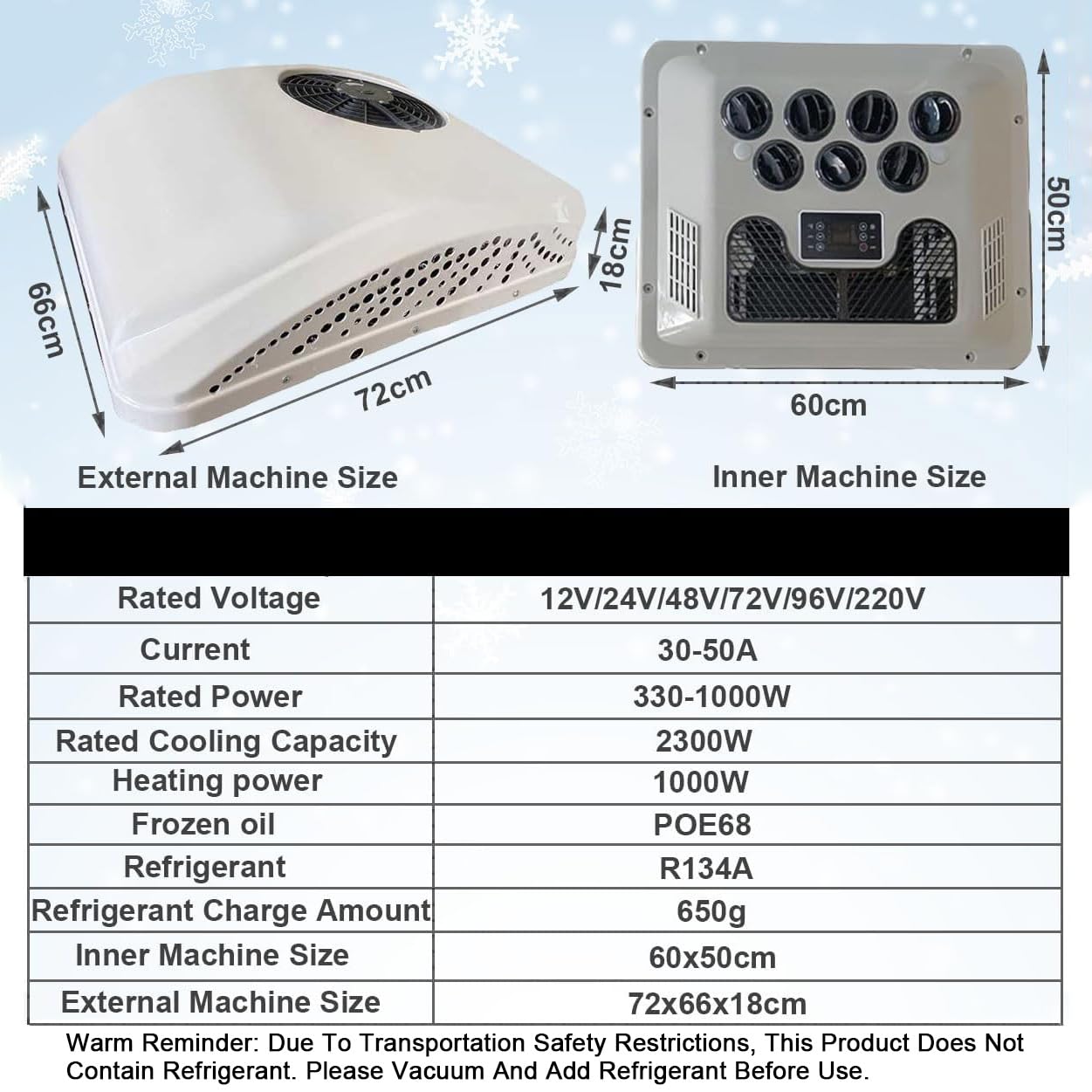 Climatiseur De Camping-car Avec Écran, Électrique Climatiseur De Toit DC 12V 24V 48V 72V 96V 220V Pour Camions, Automobile, Caravanes, Avec Refroidissement Et Chauffage