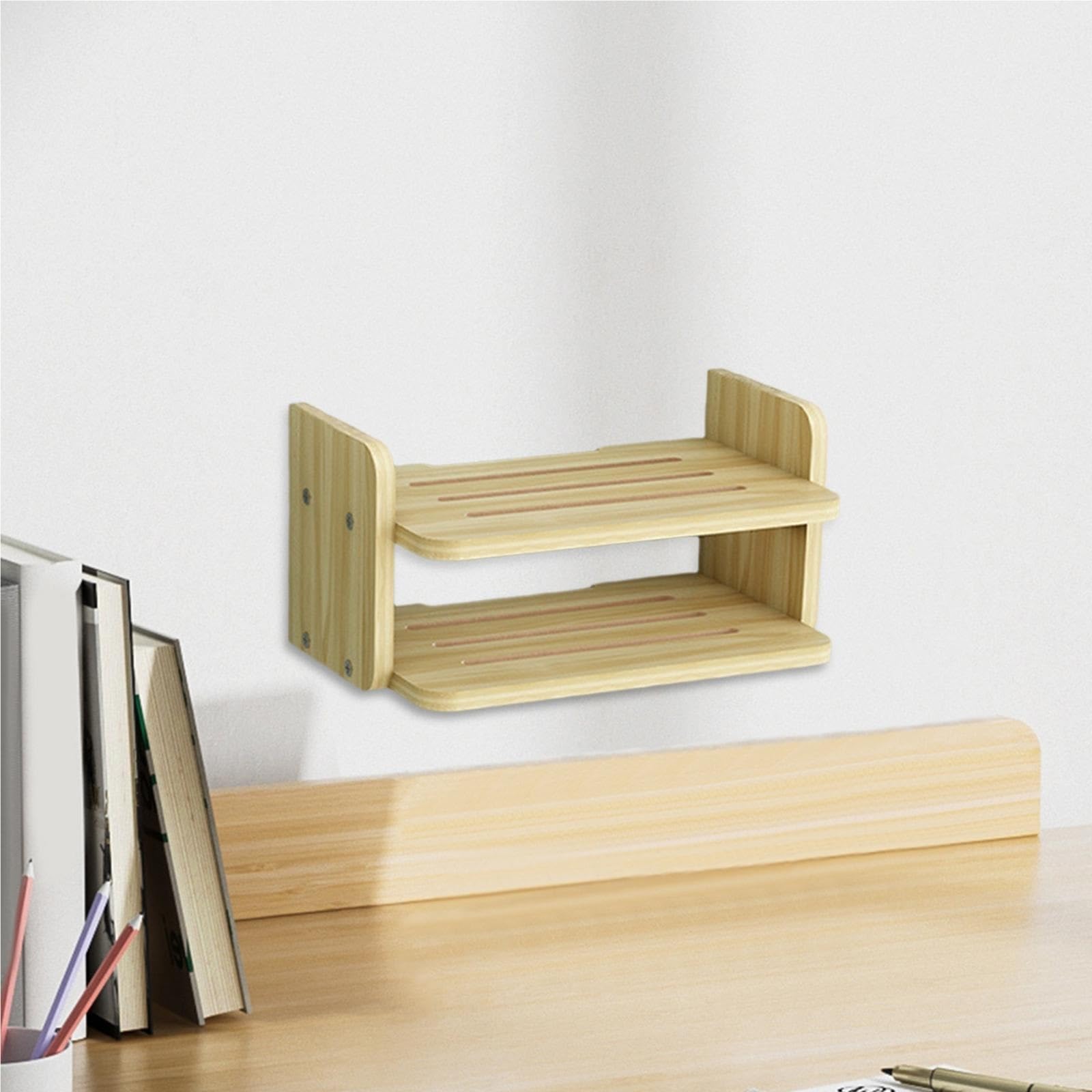Wandmontiertes Bücherregal Bücher Regal Wand Halterung Zubehör Hängende Küche Schwimmende Regal Lagerung for Hause Spiele Konsolen Büro Badezimmer Für Schlafzimmer, Büro(Wood Color)