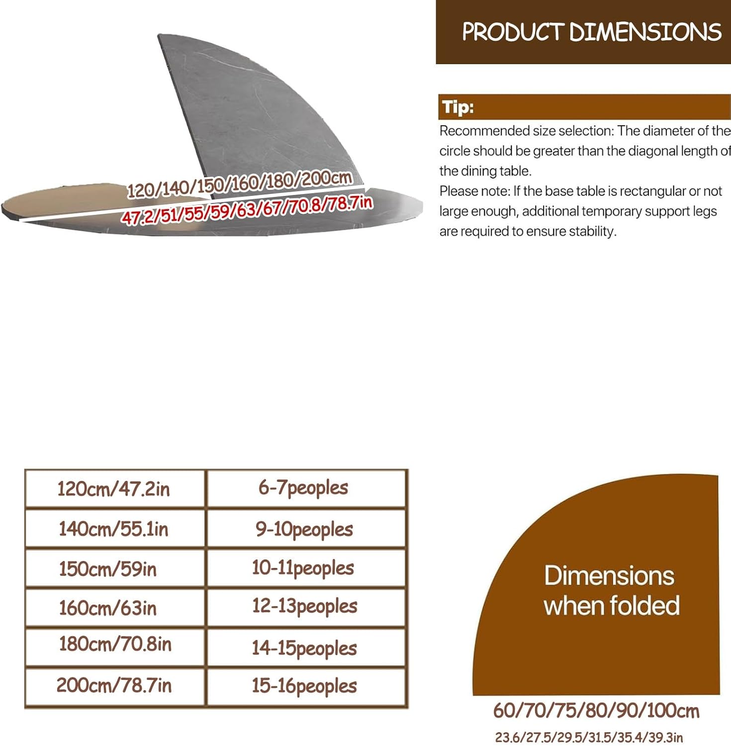 Round Foldable Table top,Large Thick Wood Foldable Table top,Replacement Top Only, Tables Tops Extender, for Dining Home Backyard Wedding(47in)