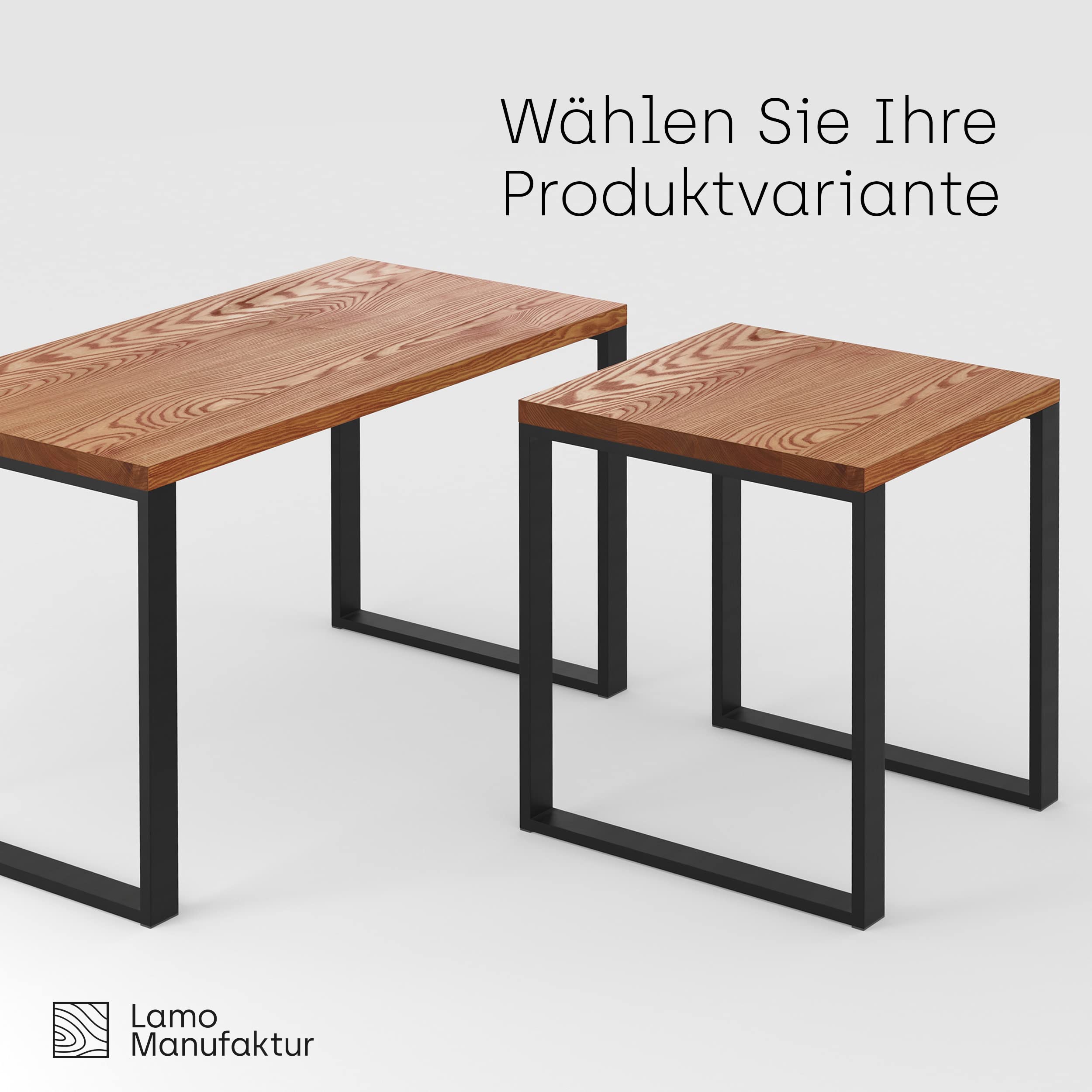 LAMO Manufaktur tavolino in legno con bordo dritto, tavolino da caffe, tavolo da cucina 60x60x76 cm (LxWxH), Modern, Frassino Naturale/acciaio grezzo laccato, LBG-01-A-002-0000M