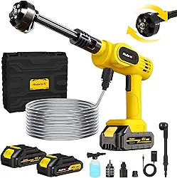 RubroX Lava Jato Portatil Sem Fio 6 em 1, Lavadora de Alta Pressao Portatil Recarregavel 25 Bar, 200W, 6 Niveis Ajustaveis, 2 Baterias, Bivolt, para Carro, Moto, Bicicleta e Areas Externas (Vermelho)