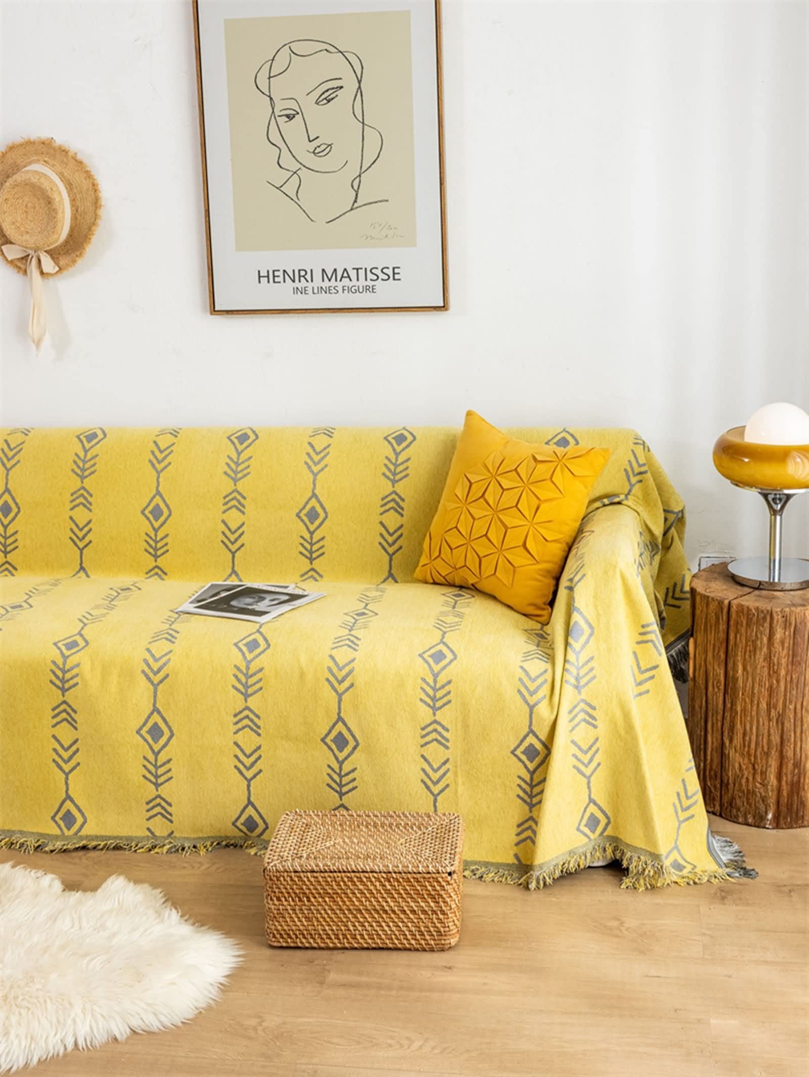 3 Sitzer Couch Überzug,Sofa Bezug mit Pfeil Sofabezug Chenille Handtuch Sofa Gelb Grau Sofaüberwurf Decke 180x260CM