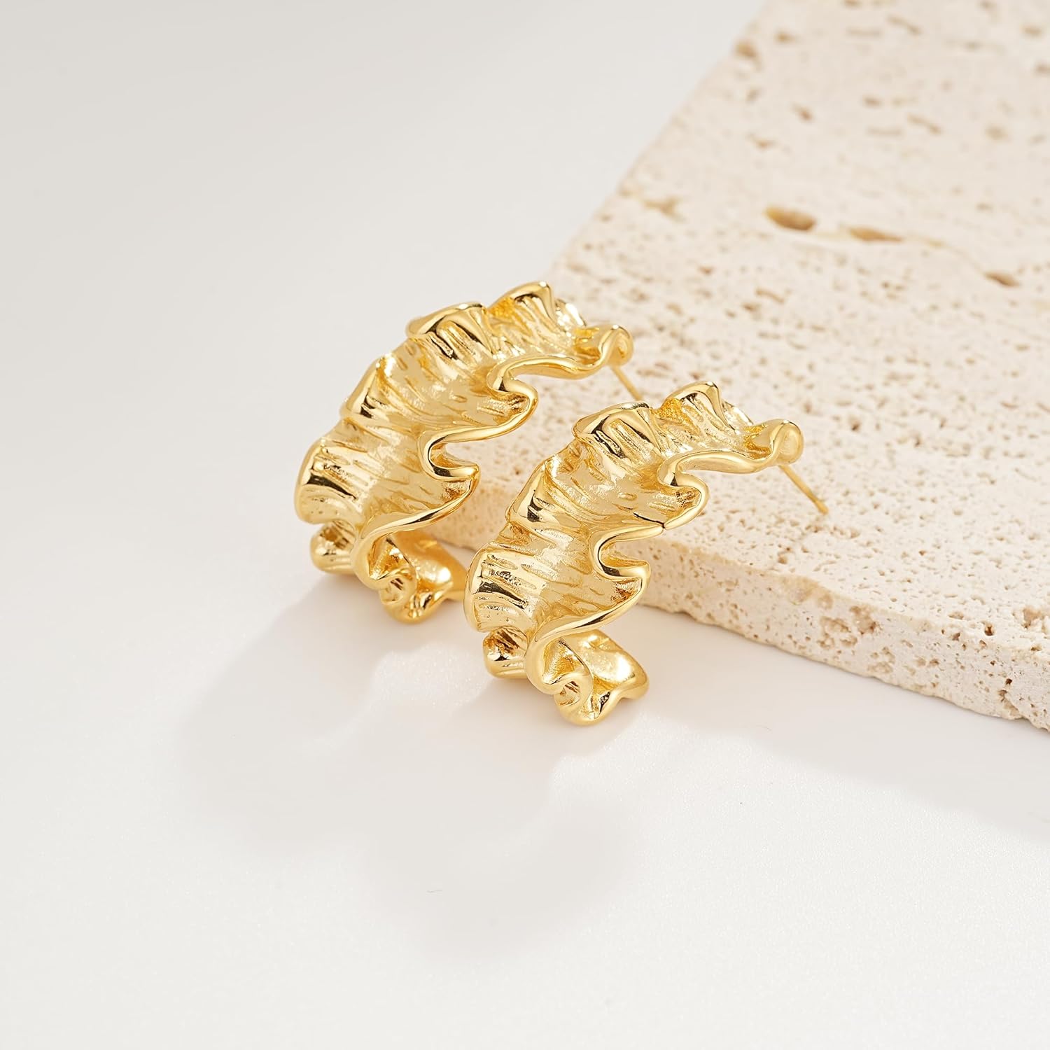 14K Gold Flower Earring for Women Geometric Chunky Leaf Drop Dangle Earrings Statement Twisted Stud Earring Fashion Jewelry Gifts - Image 7