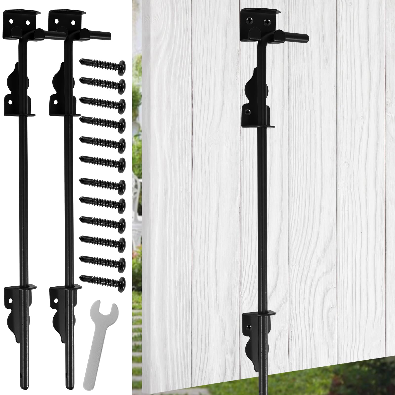 Nihuifdpy 2Pcs Cane Bolt Gate Drop Rod Kit 18 Inch Heavy Duty Iron Gate Ground Latch Multipurpose Fence Ground Latch Gates Doors Stopper Cane Bolt Hardware For Wooden Fence Gates(18Inch,)