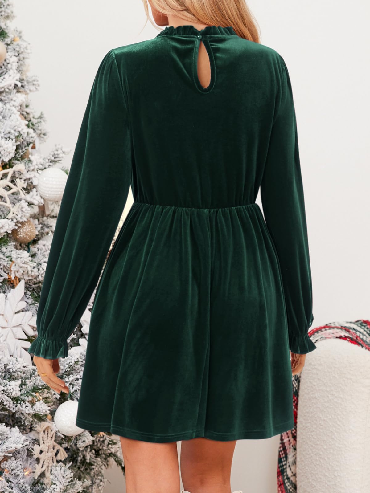 CUPSHE Damen Samtkleid Stehkragen Langarm Rüschen Elegant Partykleid