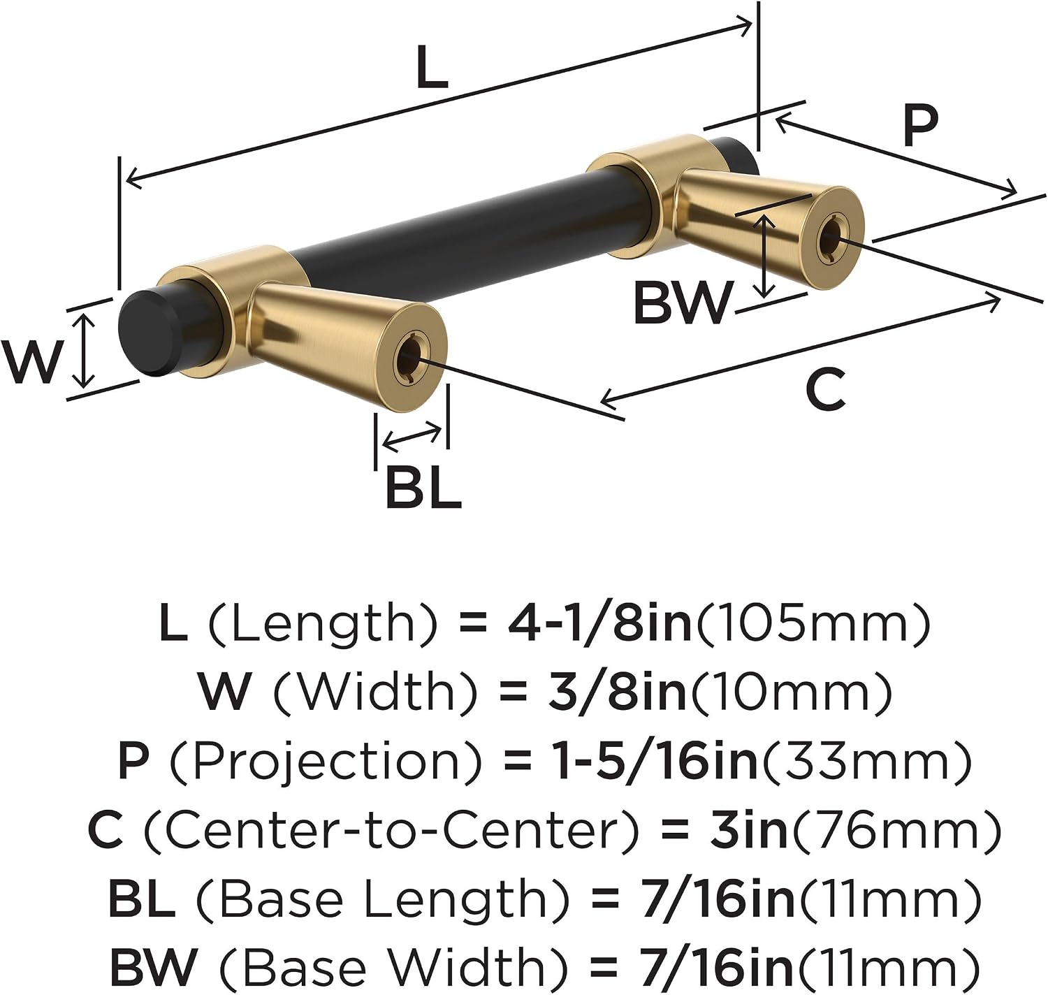 Amerock BP37385FBCZ | Matte Black/Champagne Bronze Cabinet Pull | 3 in (76 mm) Center-to-Center Cabinet Handle | Mergence | Drawer Pull | Kitchen Cabinet Handle | Furniture Hardware