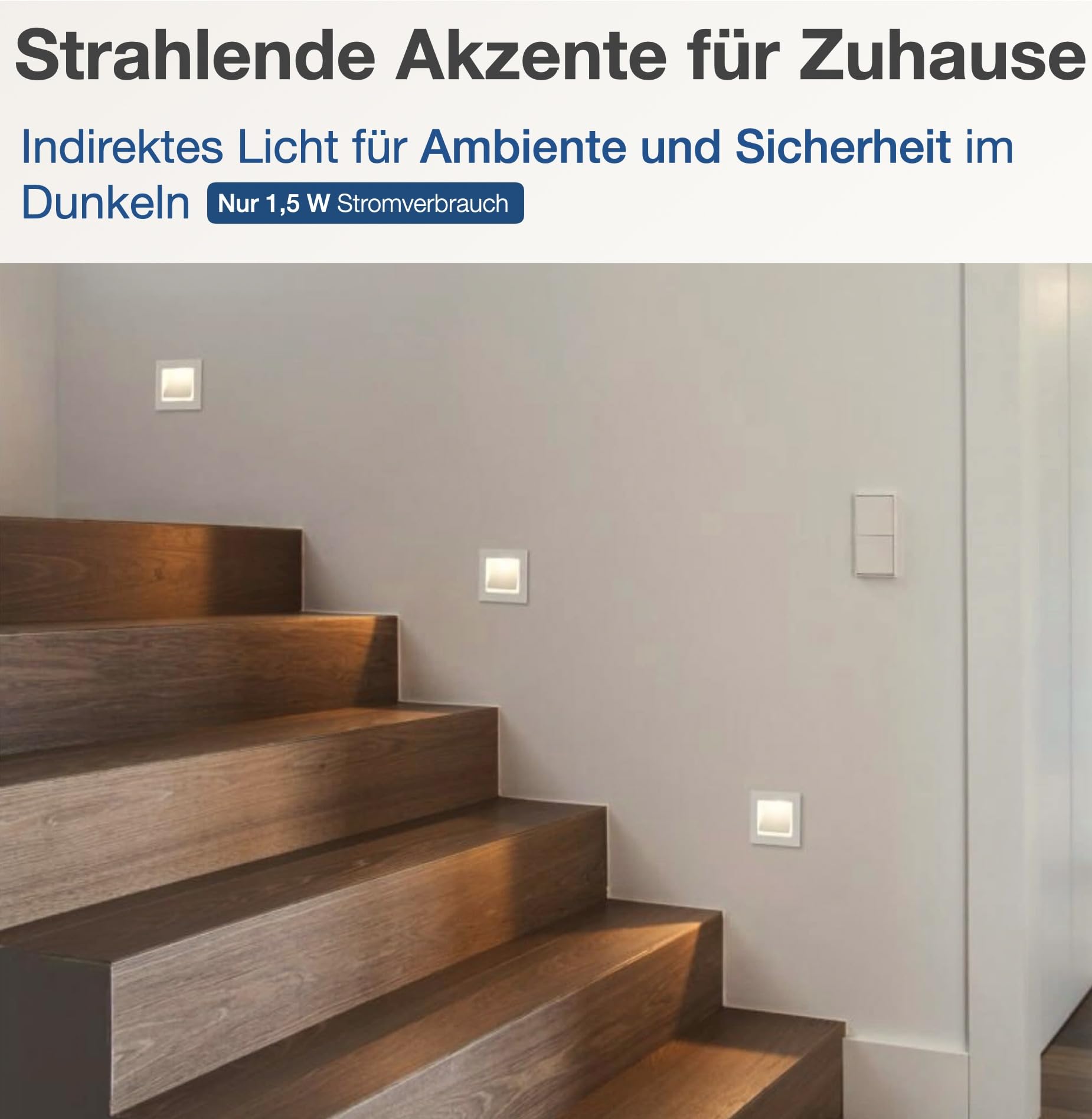 lambado® LED Treppenbeleuchtung Schwarz 1,5W | 230V Unterputz Treppenlicht Treppenbeleuchtung Innen | Wandeinbauleuchte Beleuchtung für Treppen | Treppenstufenbeleuchtung Cut