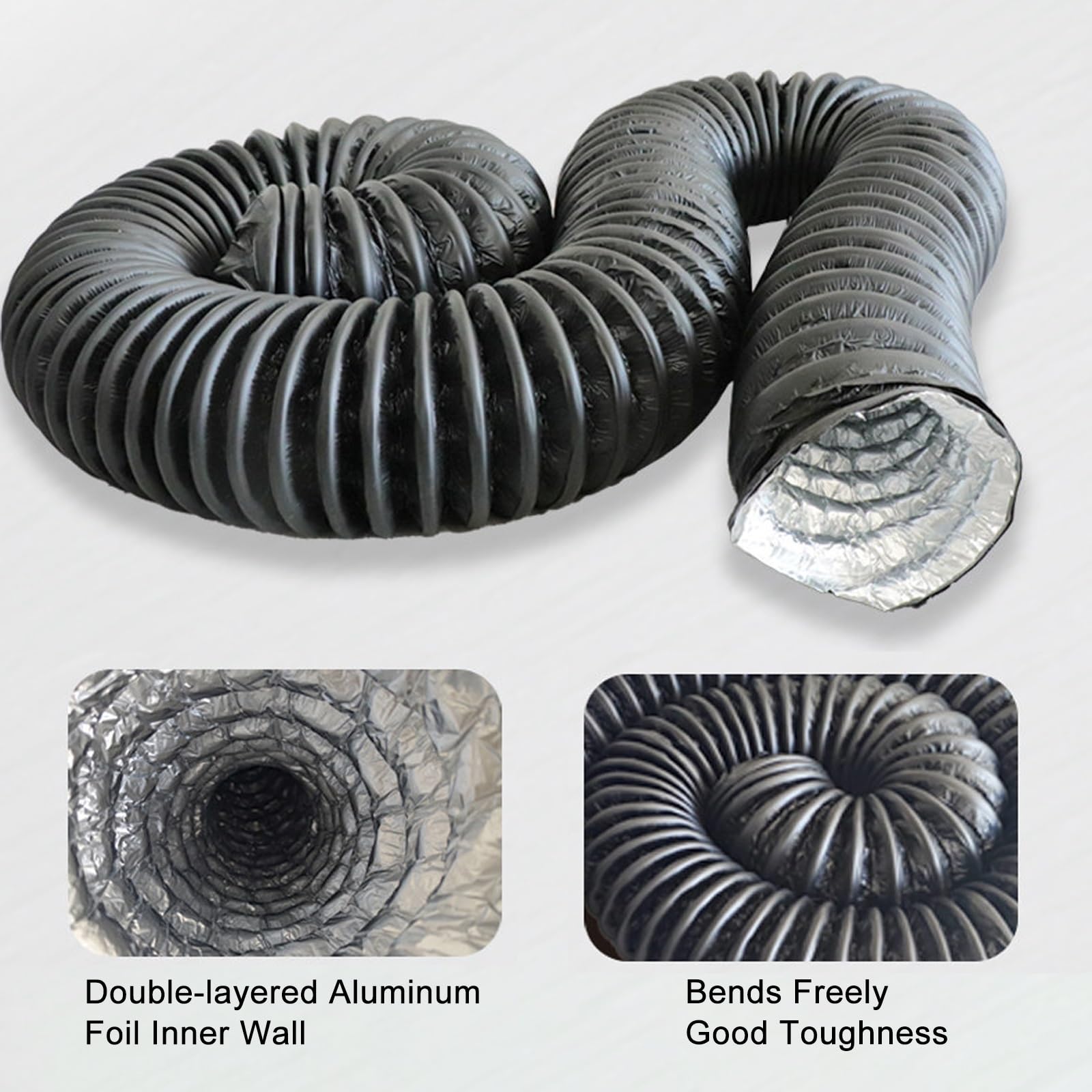 Manguera Flexible Aislada, Tubo Aire Acondicionado Portátil de PVC y Papel de Aluminio 6 m, Conducto de Escape Resistente al Calor para Campana Extractora(100mm/4in)