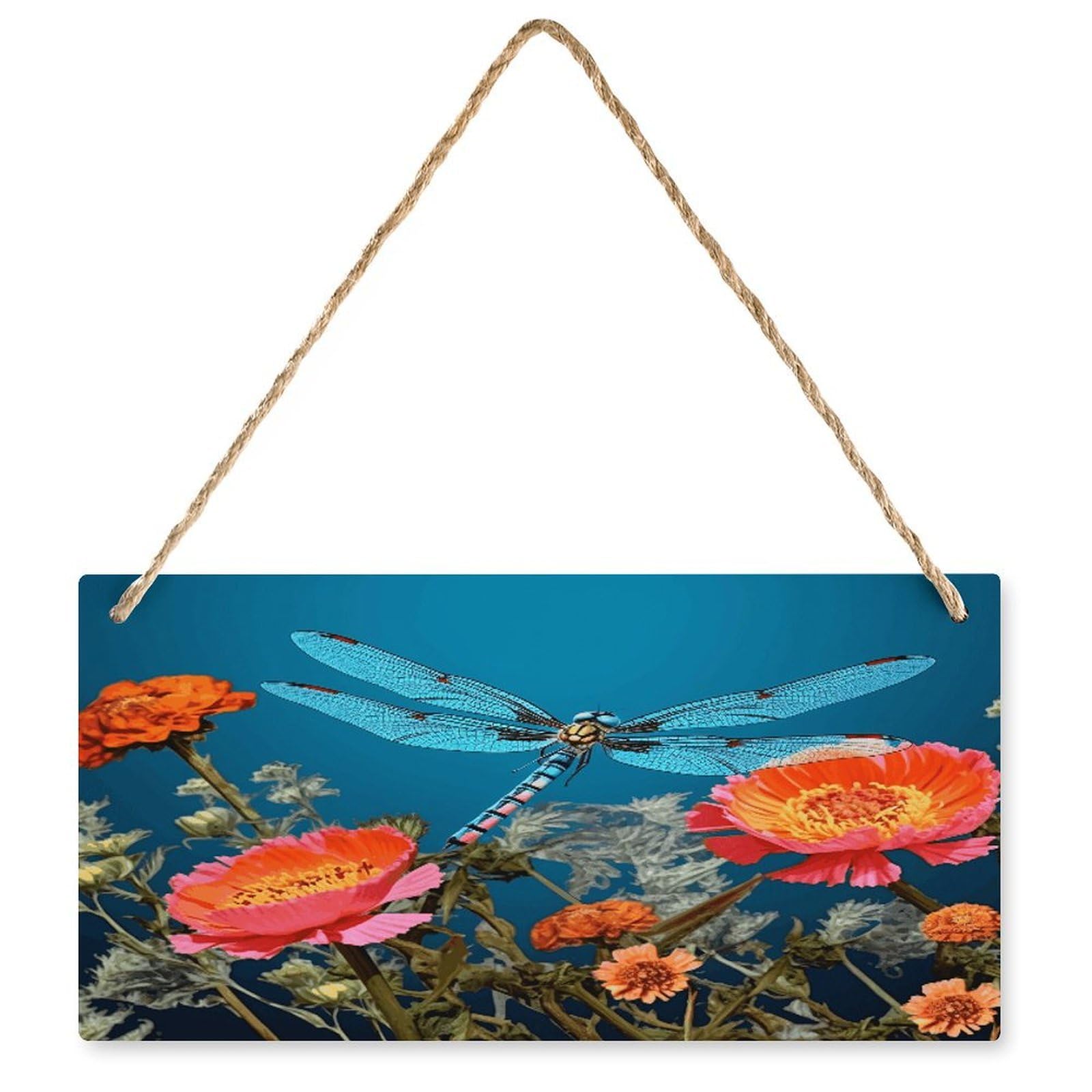 Fodpand Style Dragonfly And Flower Wall Art Wooden Hanging Sign Decor, Artwork For Wall Decoration, Funny Plaque For Bedroom Kitchen Living Room Home Decoration 9.8 X 4.9 Inch