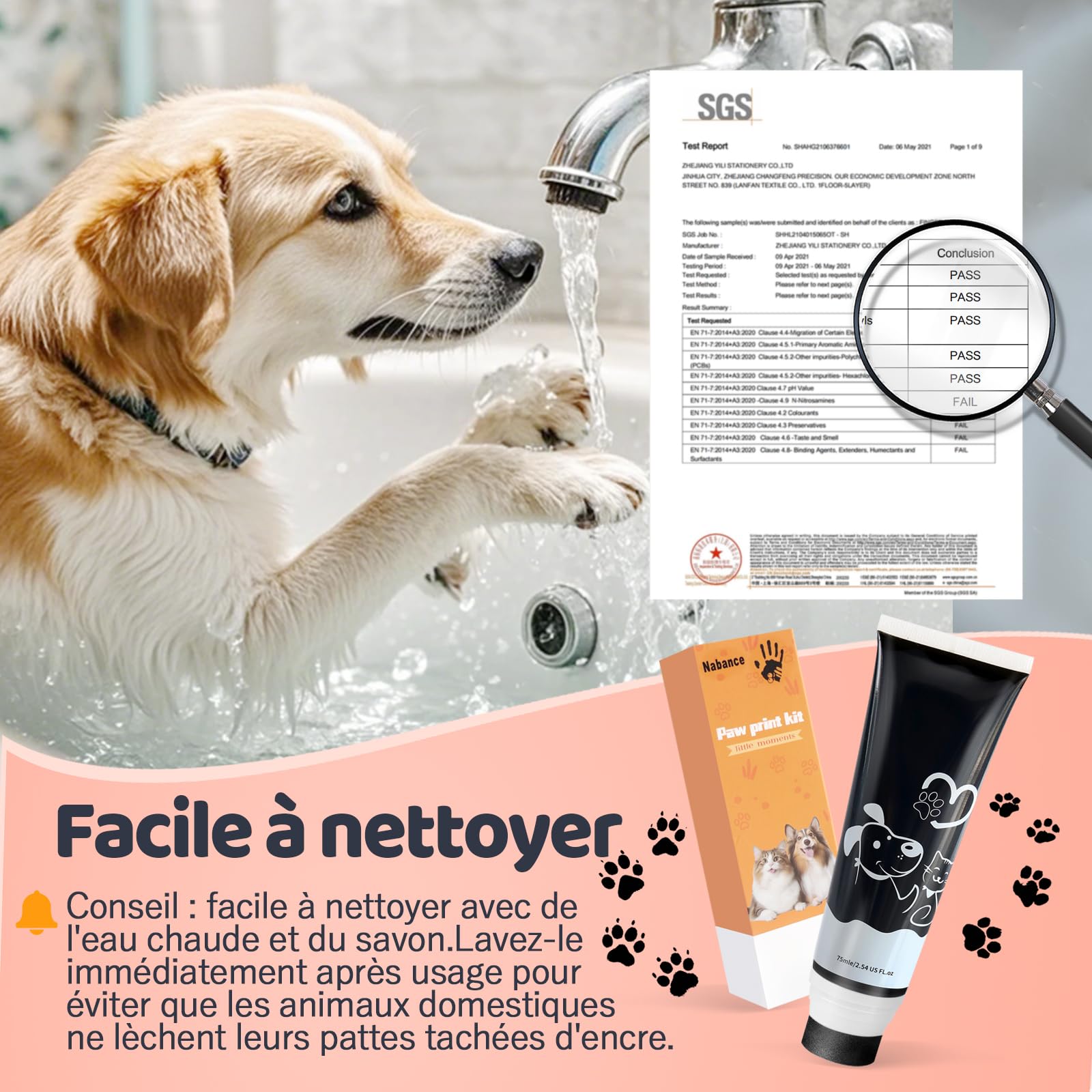 Nabance Kit Empreinte Chien Avec Tête Éponge Noir 75ml Non Toxique et Lavable Kit Empreinte Chat kit Empreinte Bebe Convient Aux Cadeaux Pour Animaux Création d'une Empreinte d'animal