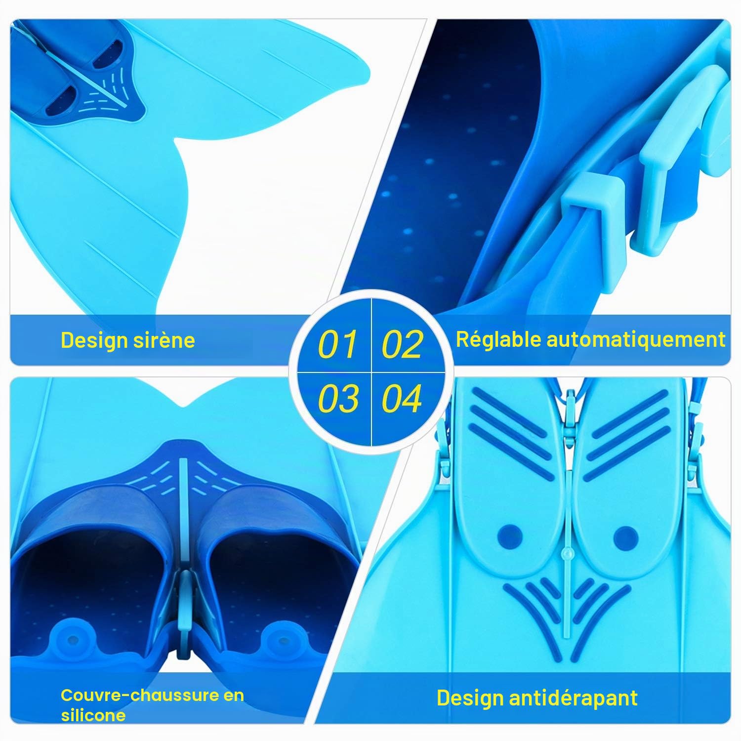 Wakects Palme de sirène pour la Nuit, en Forme de Queue de sirène, adaptée pour Adultes et Enfants, réglable 34-40, Bleu