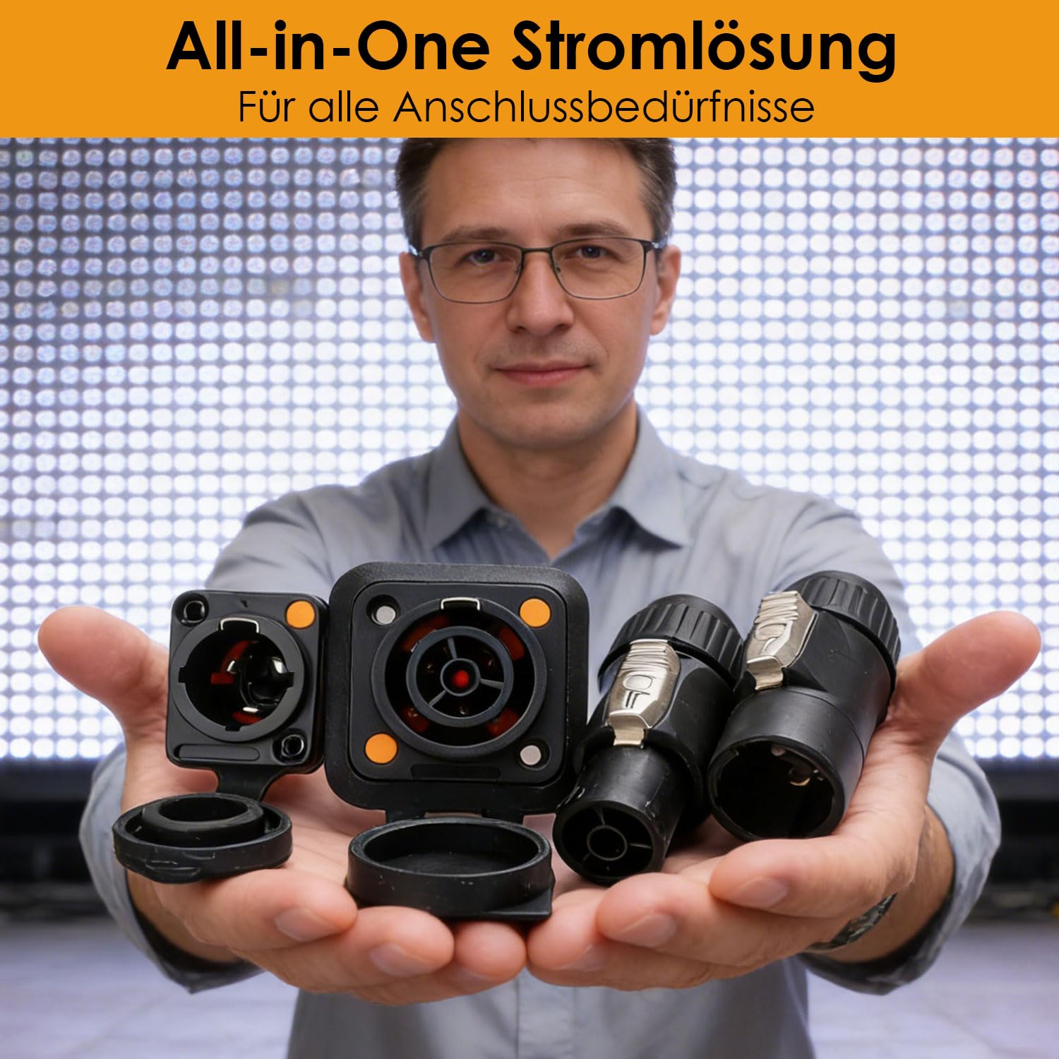 PowerCON Einbaubuchse IP65, Wasserdichter Locking PowerCON Anschluss 20A 250V, 3-Pin AC Panel Mount Steckverbinder für Bühnenbeleuchtung, LED Displays & PA-Systeme, 4 Stück