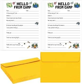 12 Pcs Sleepaway Camp Greeting Cards with Envelope, Cute Greeting Cards Set from Kids at Camp, Summer Camp Stationary for Boys Girls Travel Camping Trip Outdoor Activities