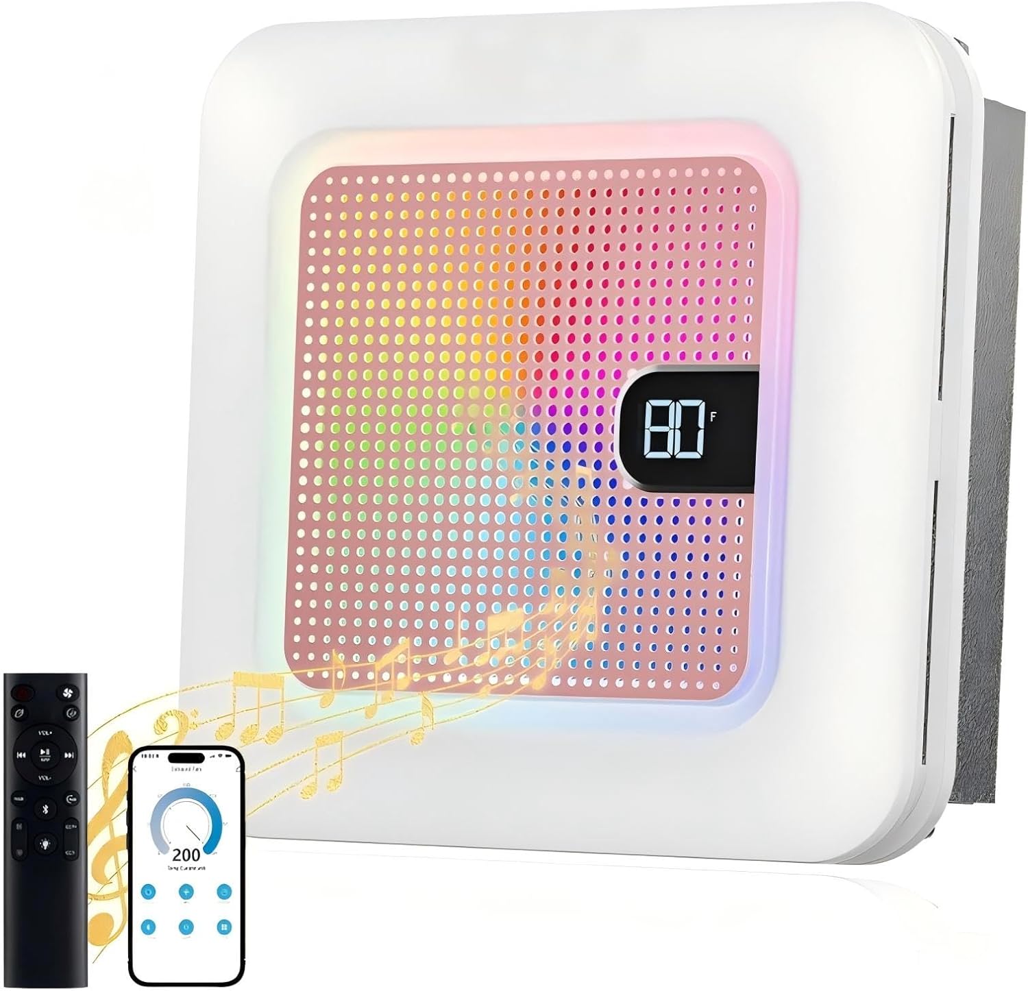 Smart Bathroom Exhaust Fan with Light & Bluetooth Speaker, Humidity & Odor Sensor, 3 RGB Dynamic Mode, Adjustable Lighting (0-2600lm,3CCT), 1 Sone Quiet, Easy Install